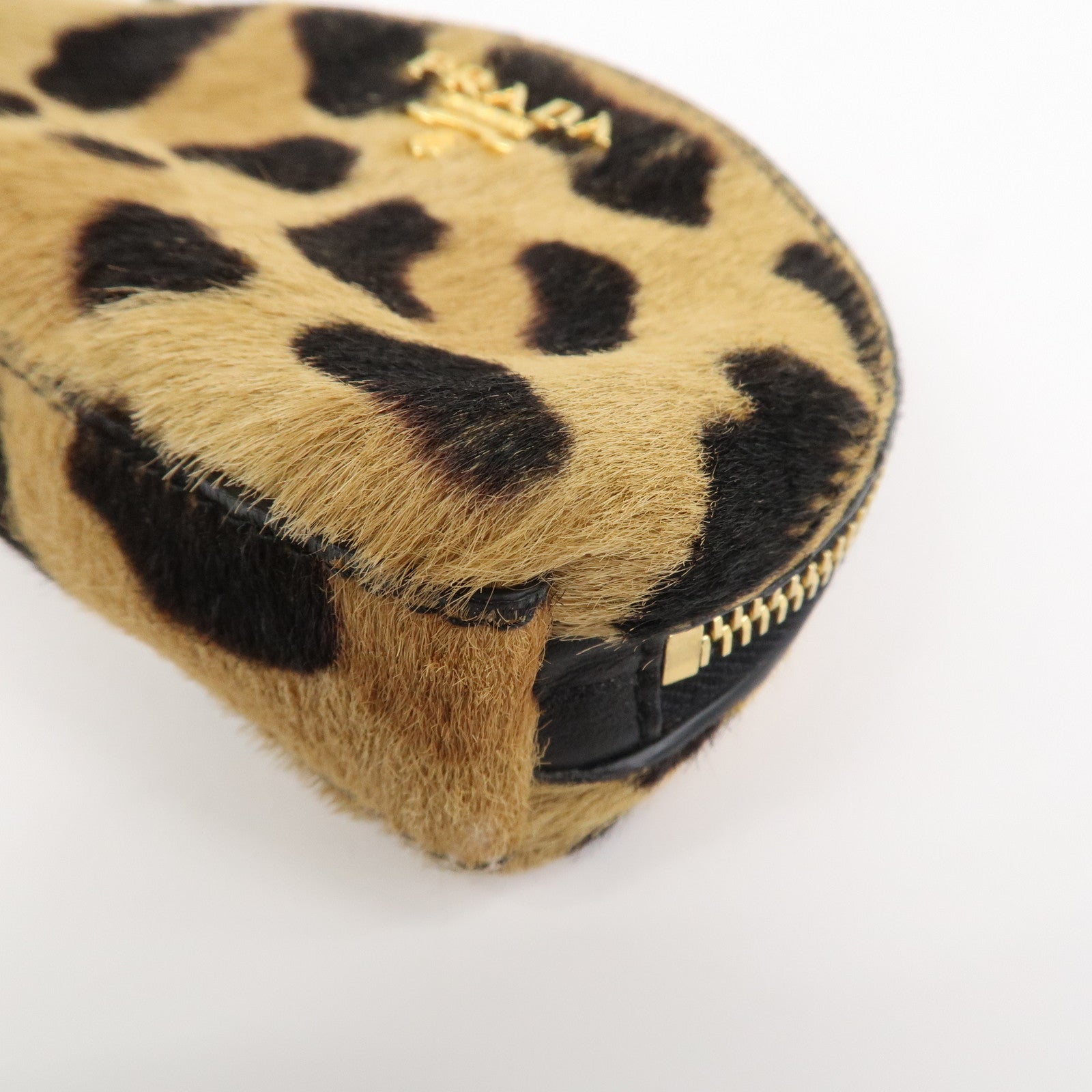 PRADA Logo Unborn Calf Coin Case Brown Animal Pattern