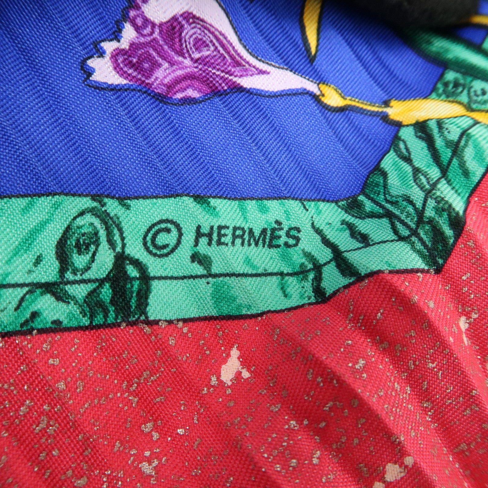 HERMES Carre 90 Silk 100% Pleats Scarf PIERRES d' ORIENT et OGGIDENT Blue
