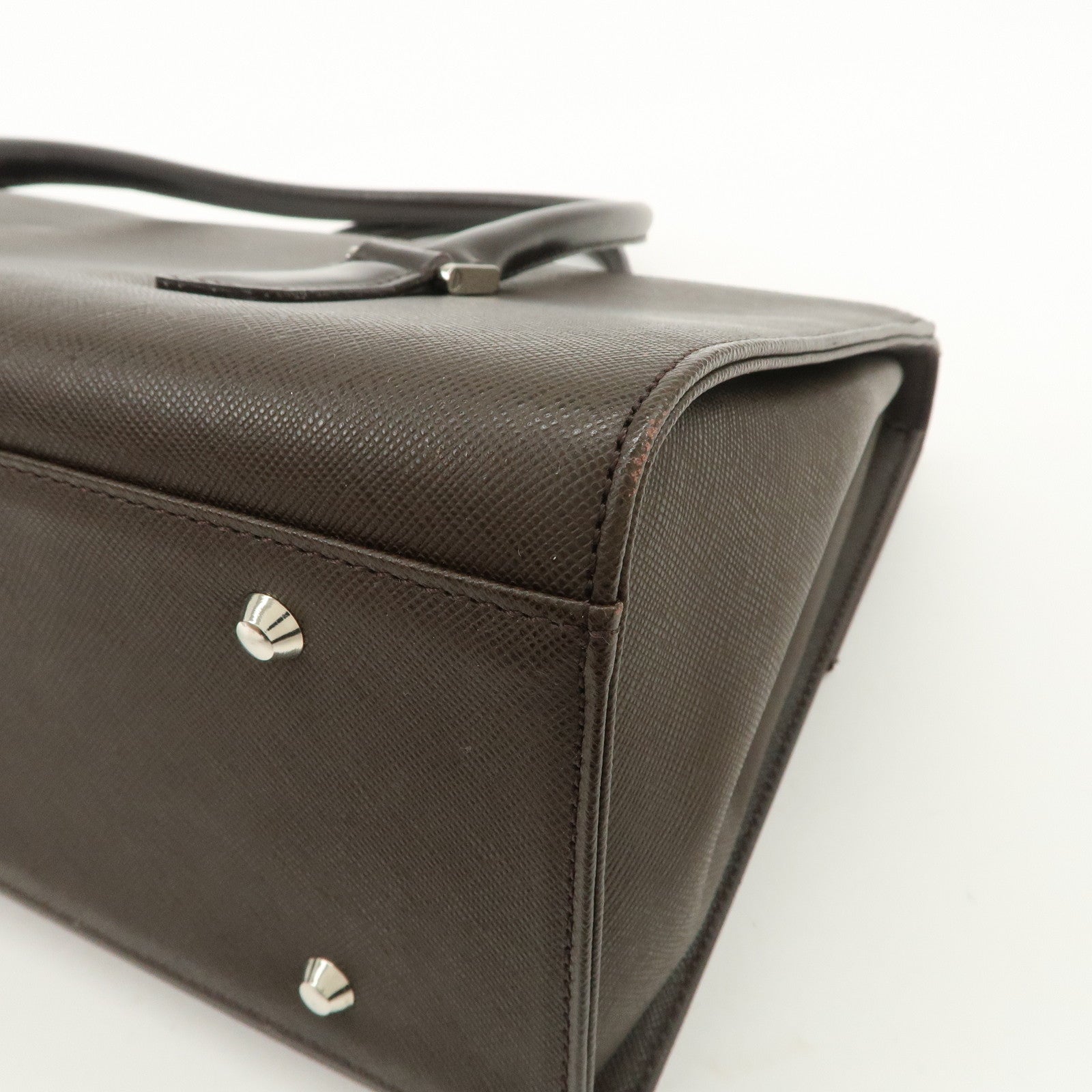 BURBERRY Leather Hand Bag Dark Brown