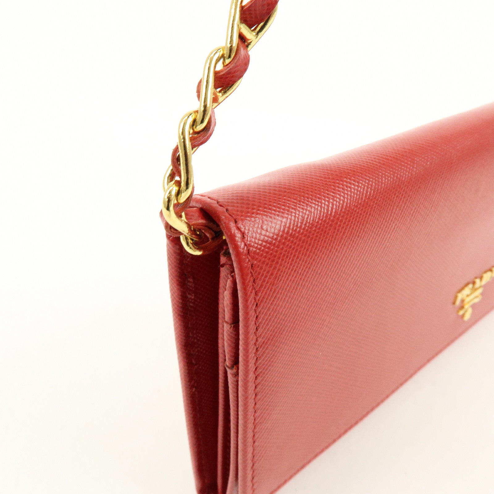 PRADA Saffiano Leather Chain Wallet Shoulder Bag Red 1M1290