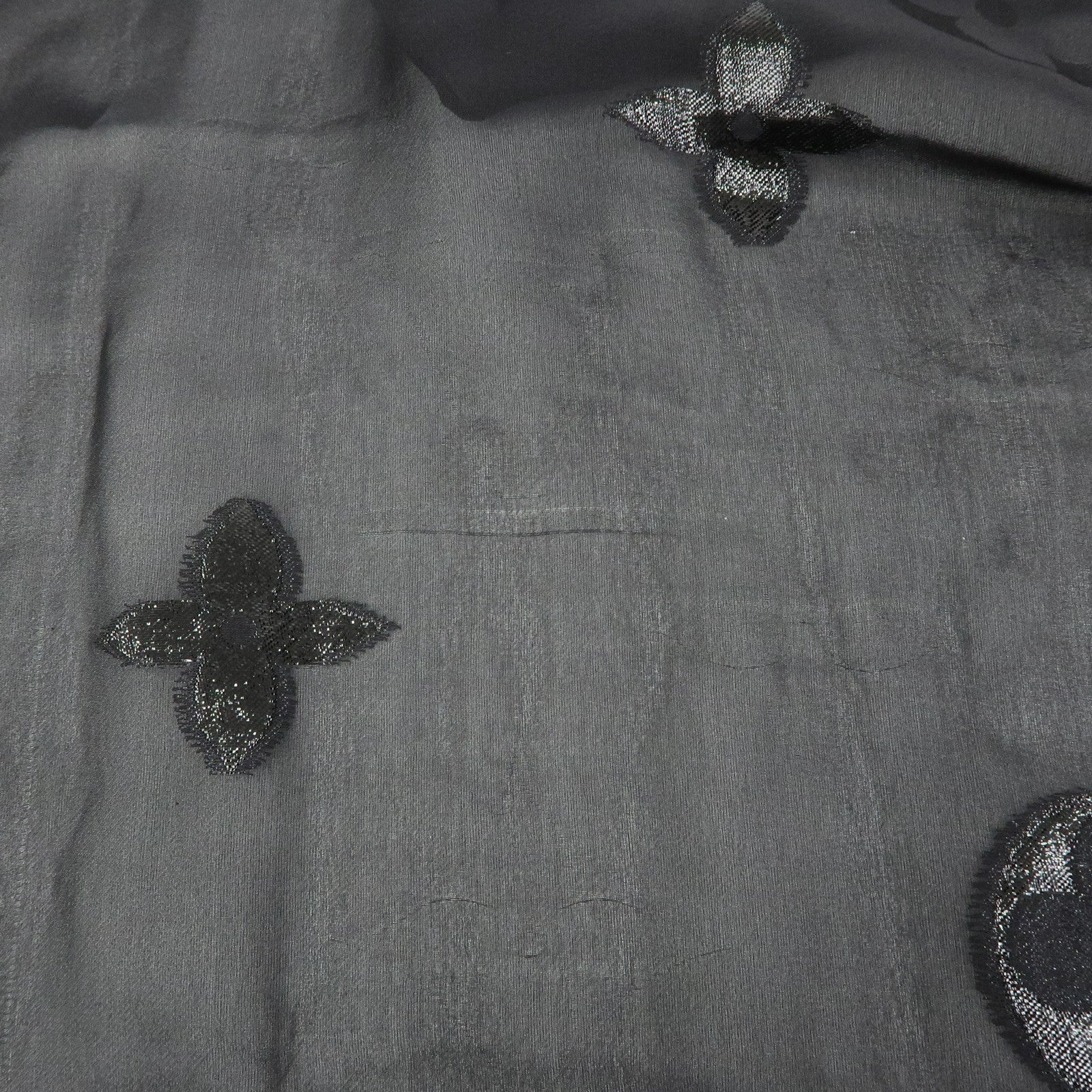 Louis Vuitton Silk Nylon Scarf Shawl Glitter Black