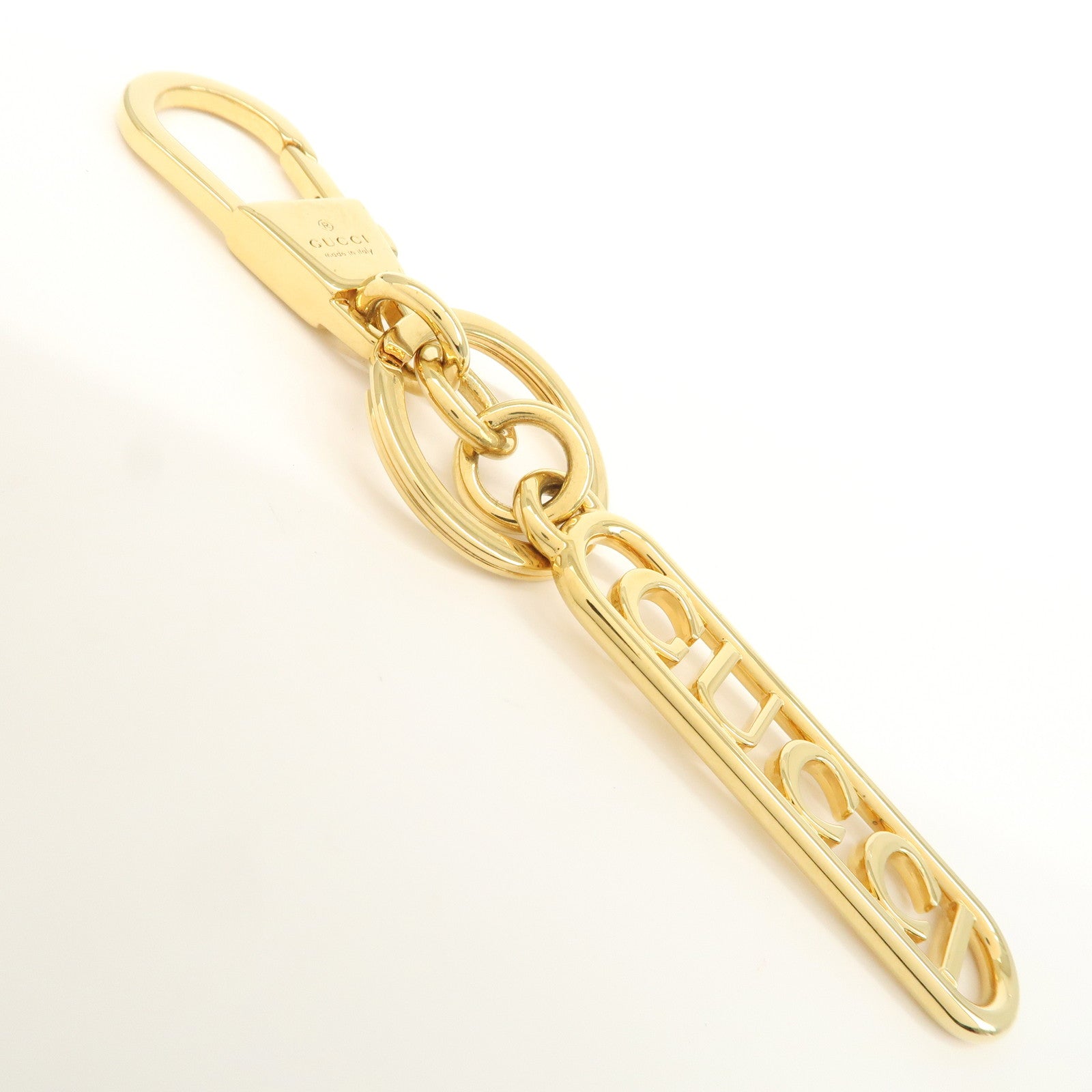 GUCCI Script Keychain Key Charm Metal Gold 773969