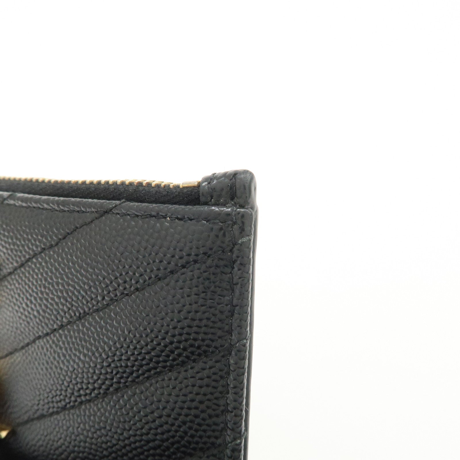 SAINT LAURENT Leather Card Case Black Gold Hardware