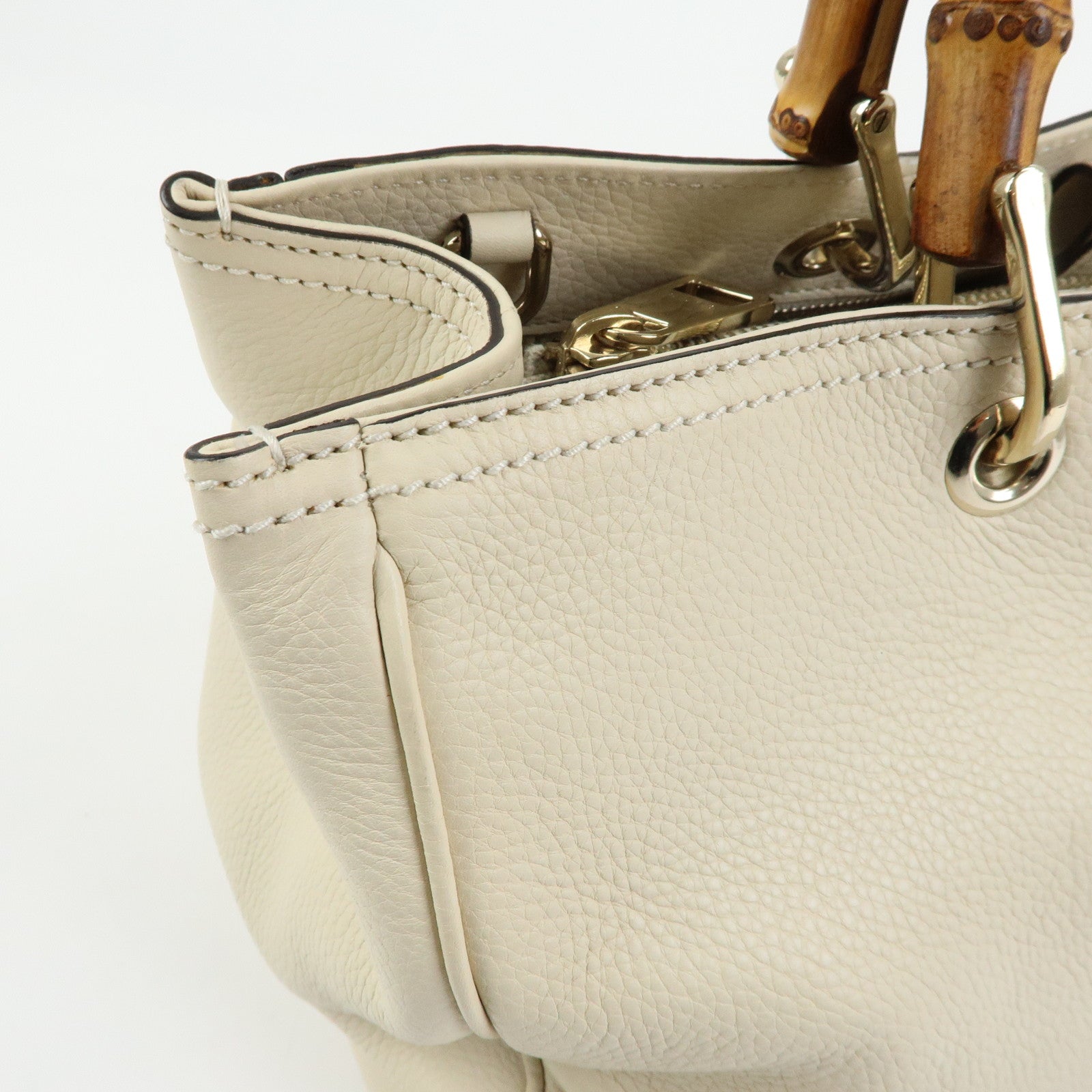 GUCCI Bamboo Shopper Medium 2Way Bag Shoulder Bag Ivory 323660