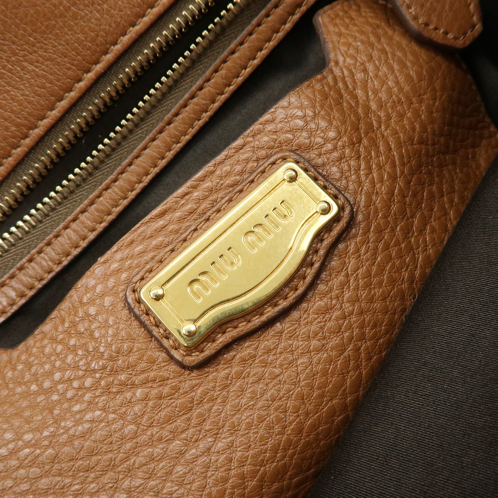 MIU MIU Madras Leather Tote Bag Shoulder Bag Brown