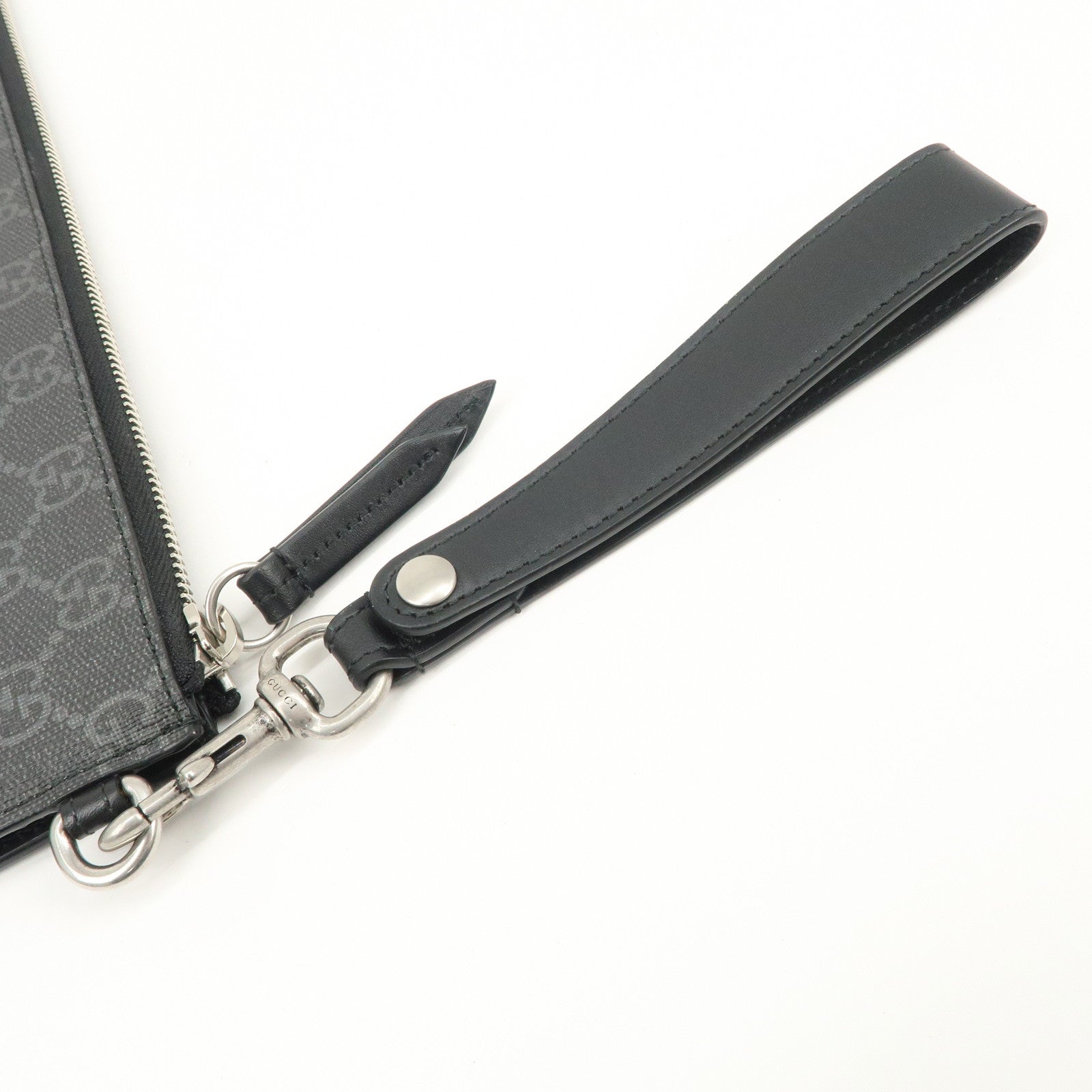 GUCCI Leather GG Supreme King Snake Clutch Bag Black Gray 473904 Used