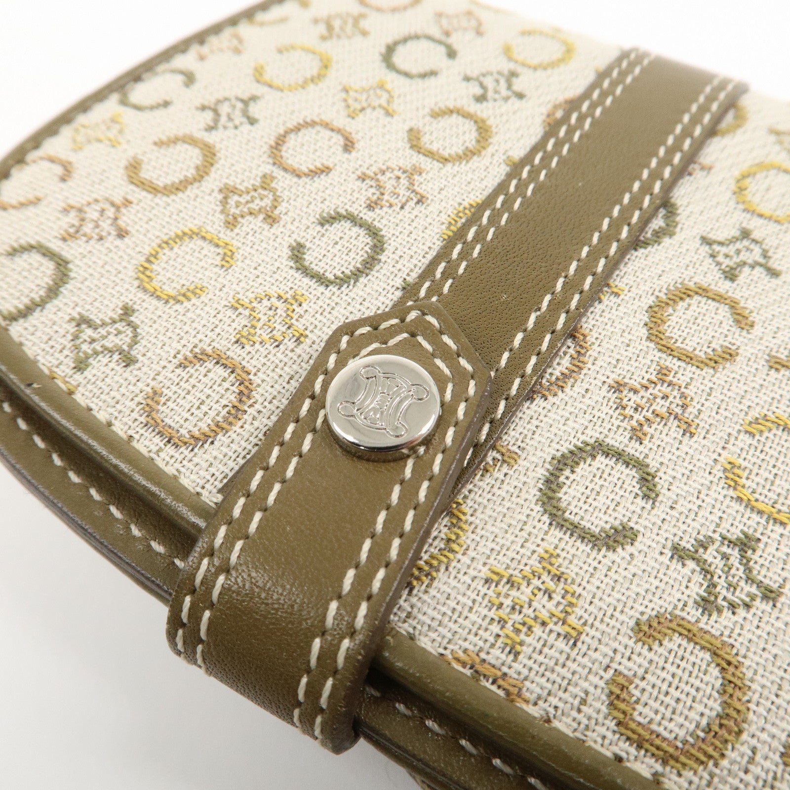 CELINE C Macadam Canvas Leather Shoulder Pouch Khaki