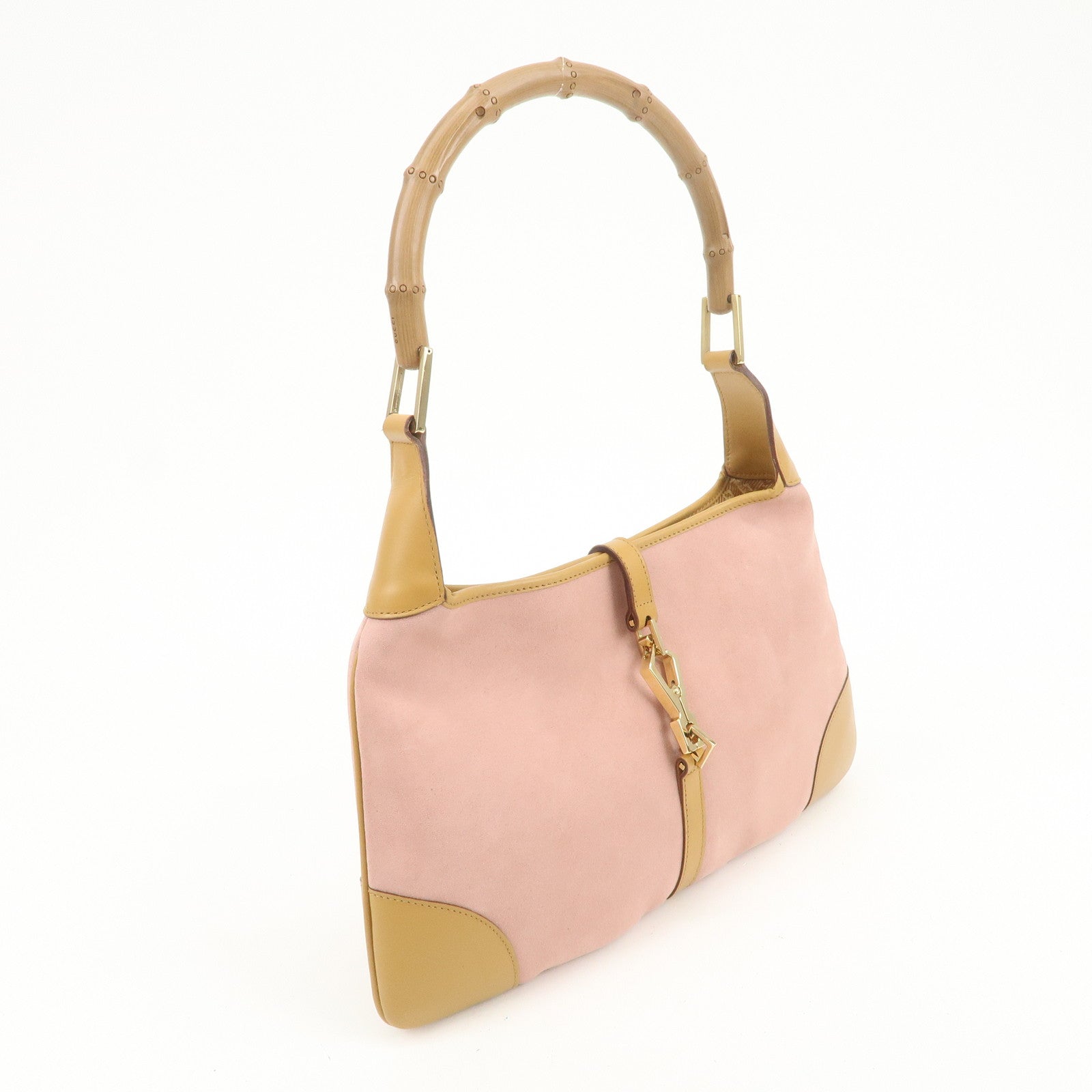 GUCCI Bamboo Kandinsky Suede Shoulder Bag Pink Beige 001.4060