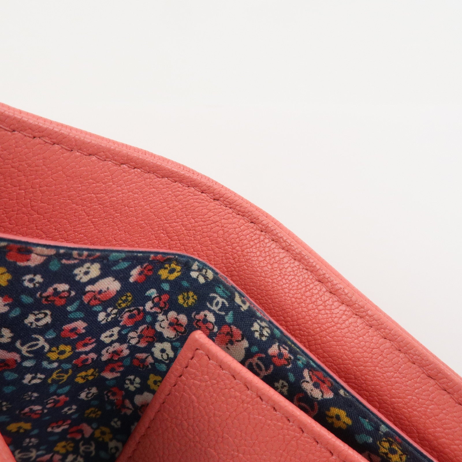 CHANEL COCO Mark Calf Leather Compact Wallet Clover Motif Pink