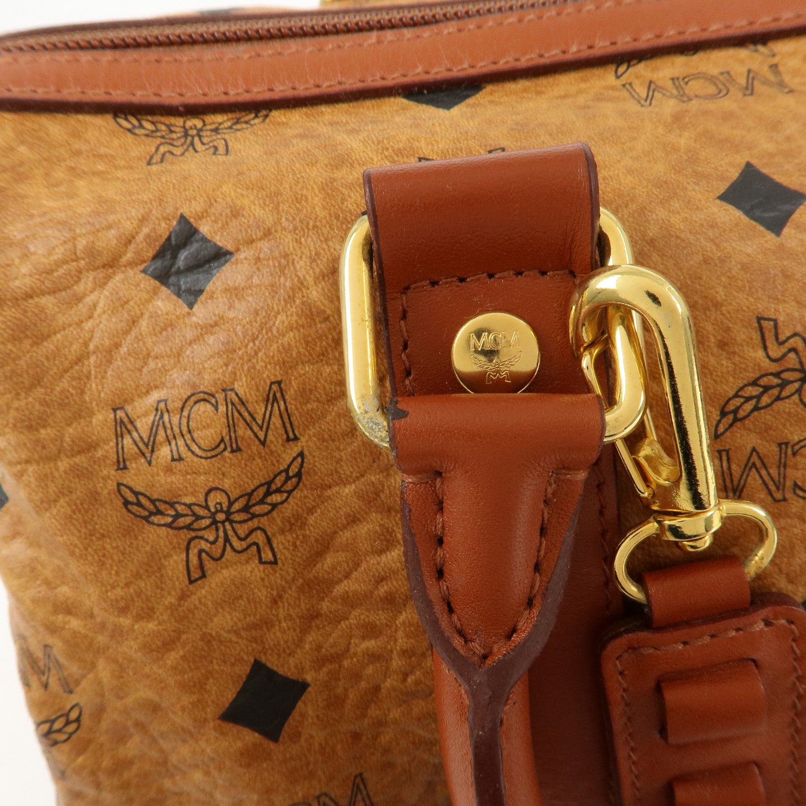 MCM Visetos Logo Leather 2WAY Bag Hand Bag Shoulder Bag Brown