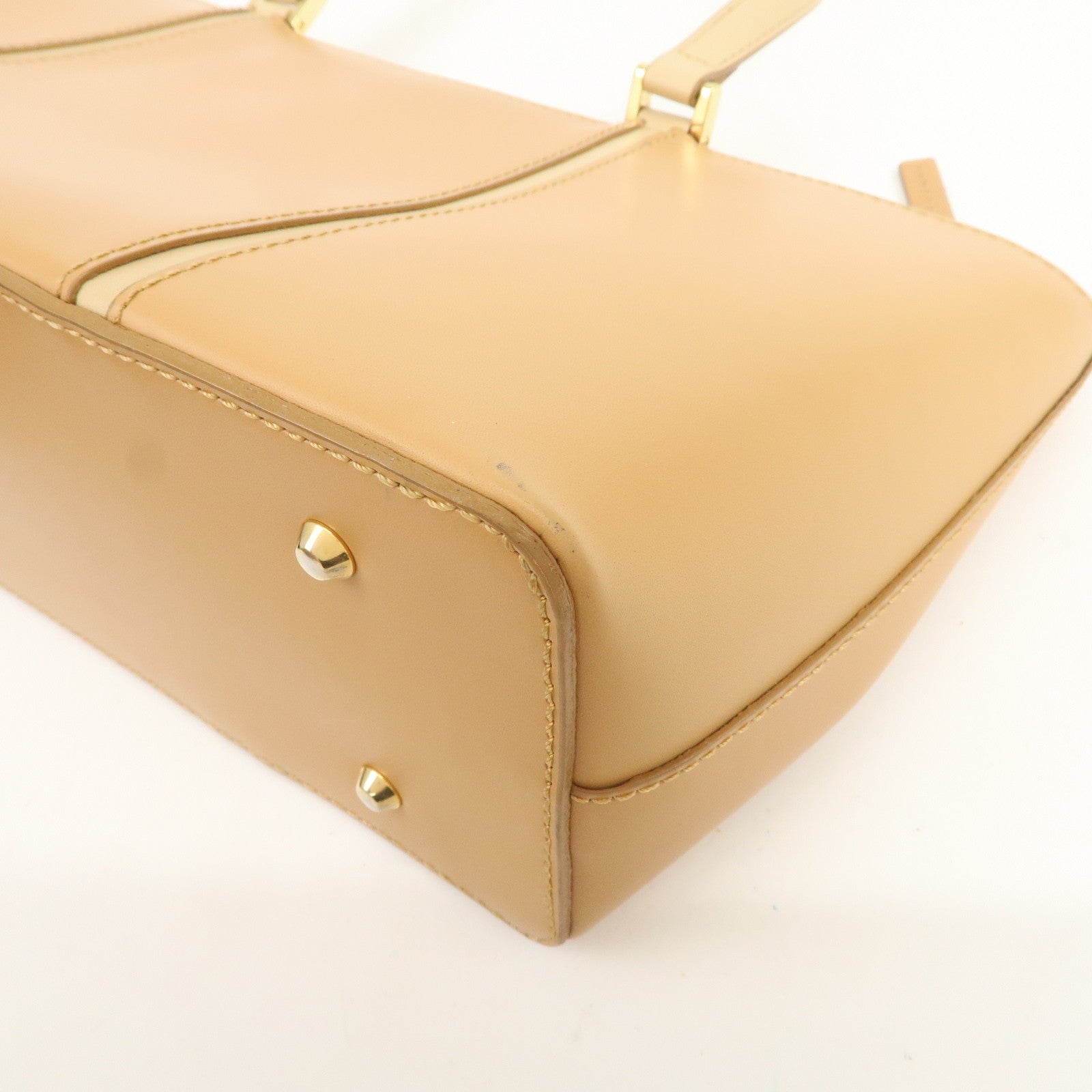 BURBERRY Nova Plaid Logo Leather Hand Bag Light Brown