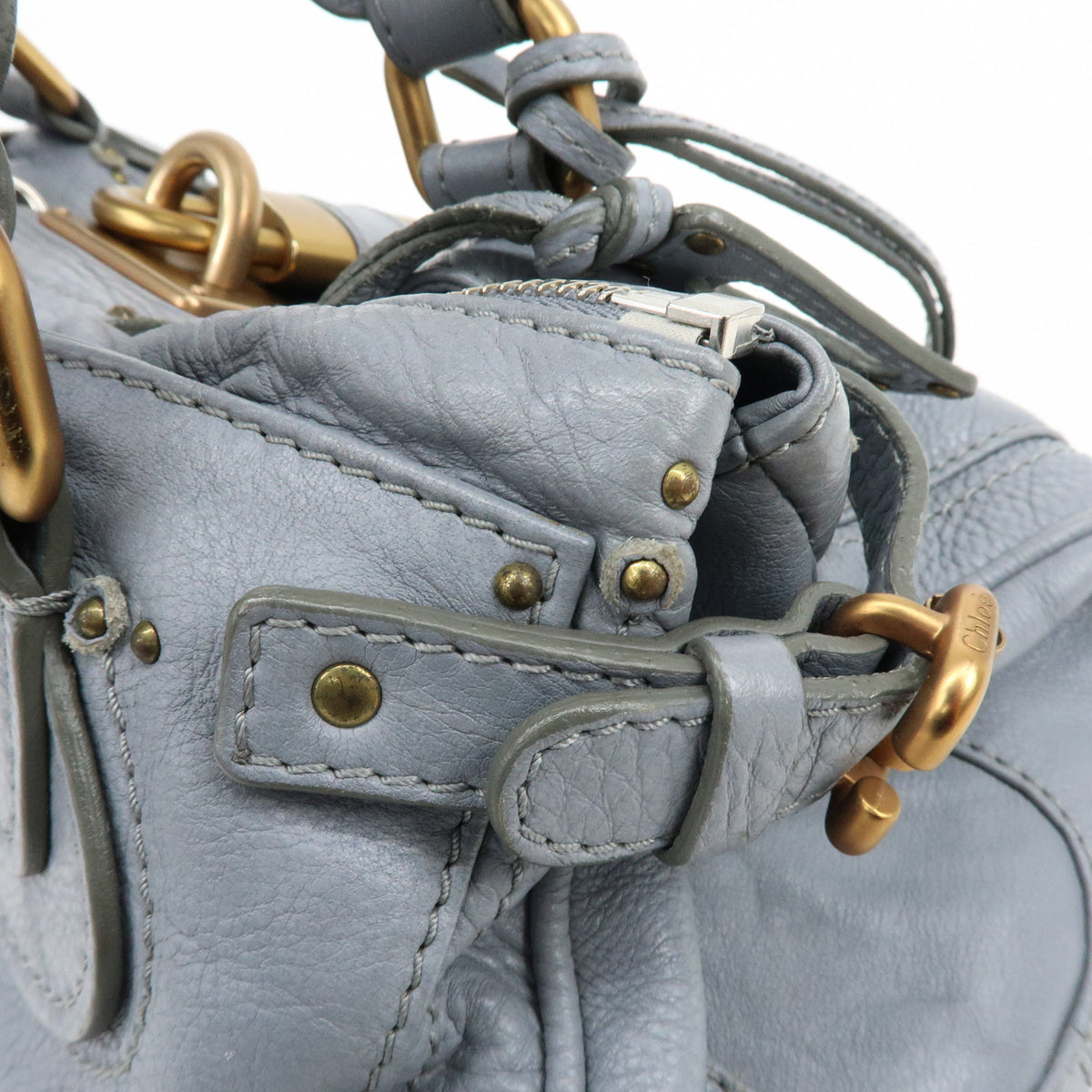 Chloe Paddington Leather Hand Bag Shoulder Bag Boston Bag Gray