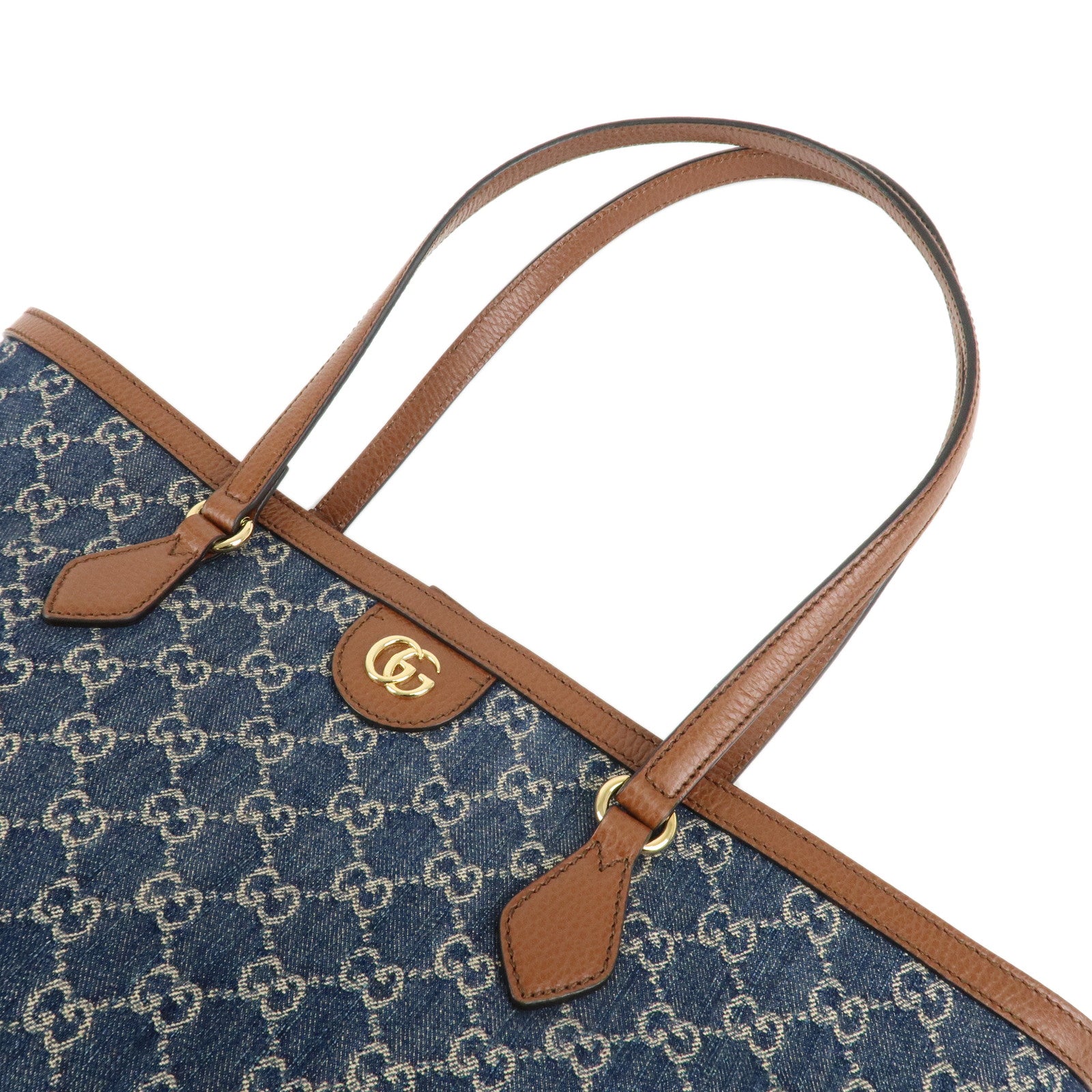 GUCCI Ophidia GG Denim Leather Tote Bag Blue Brown 631685 Used