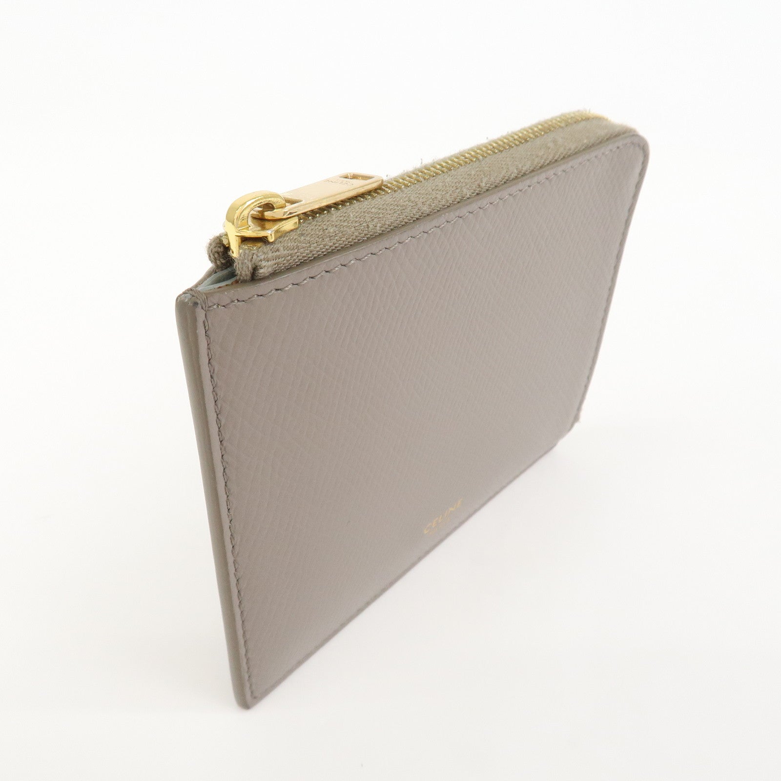 CELINE Leather Compact Wallet Card Case Beige