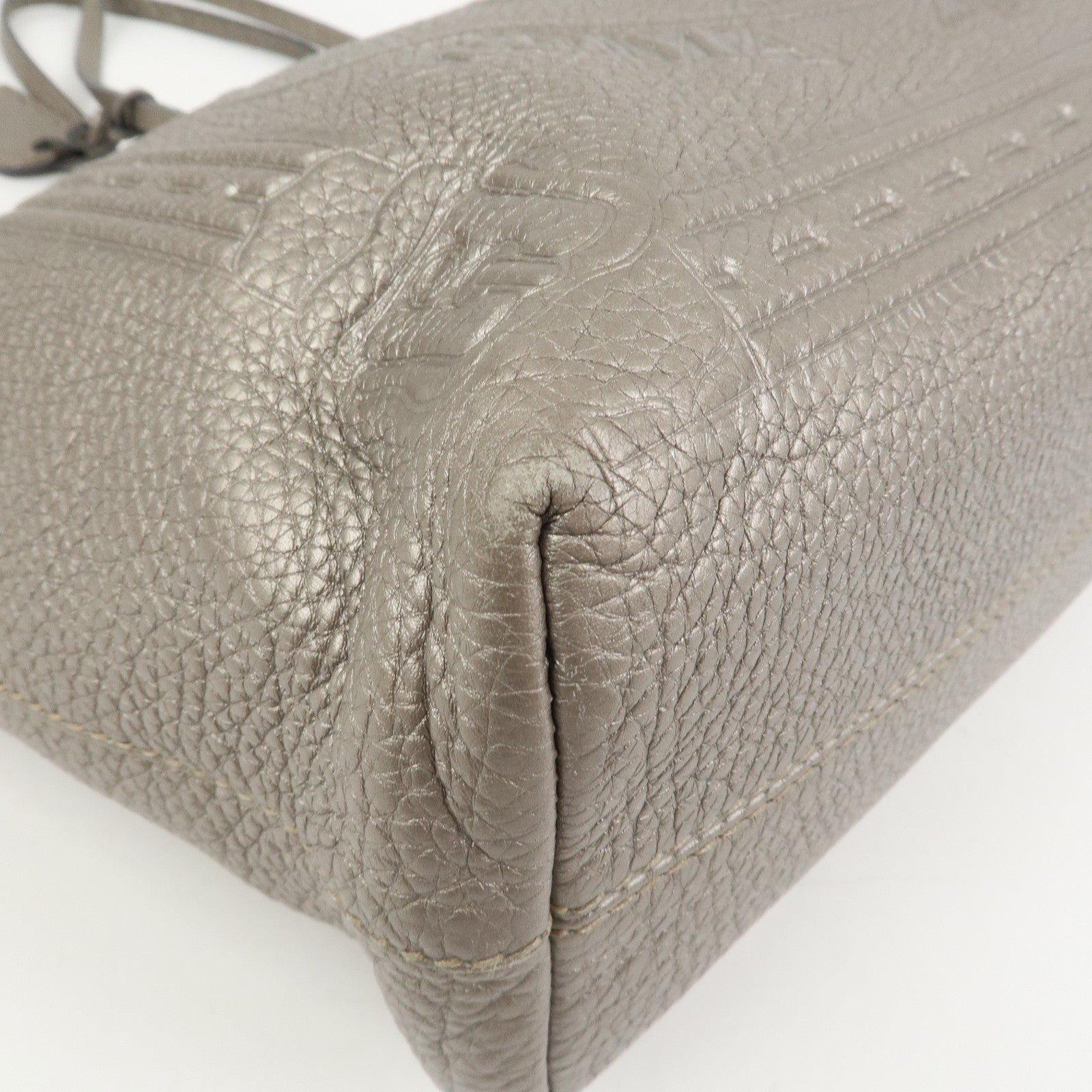 FENDI Seleria Logo Leather Tote Bag Shoulder Bag Gray 8BH185
