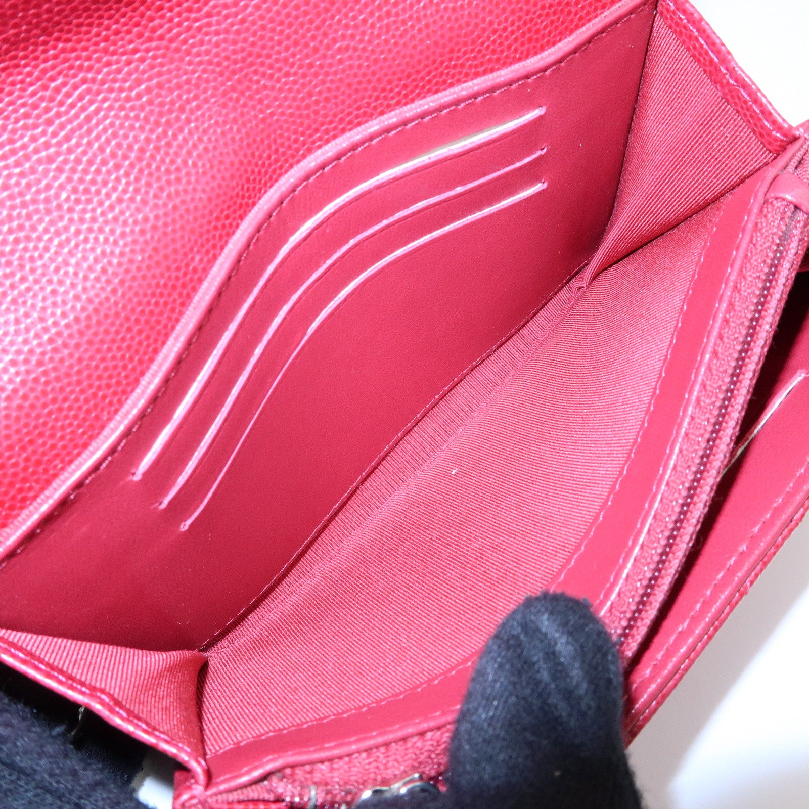 CHANEL COCO Mark Matelasse Caviarskin Flap Long Wallet Red