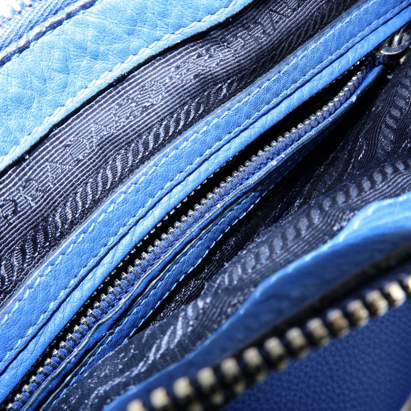 PRADA Leather 2Way Bag Hand Bag Shoulder Bag Blue BL0805