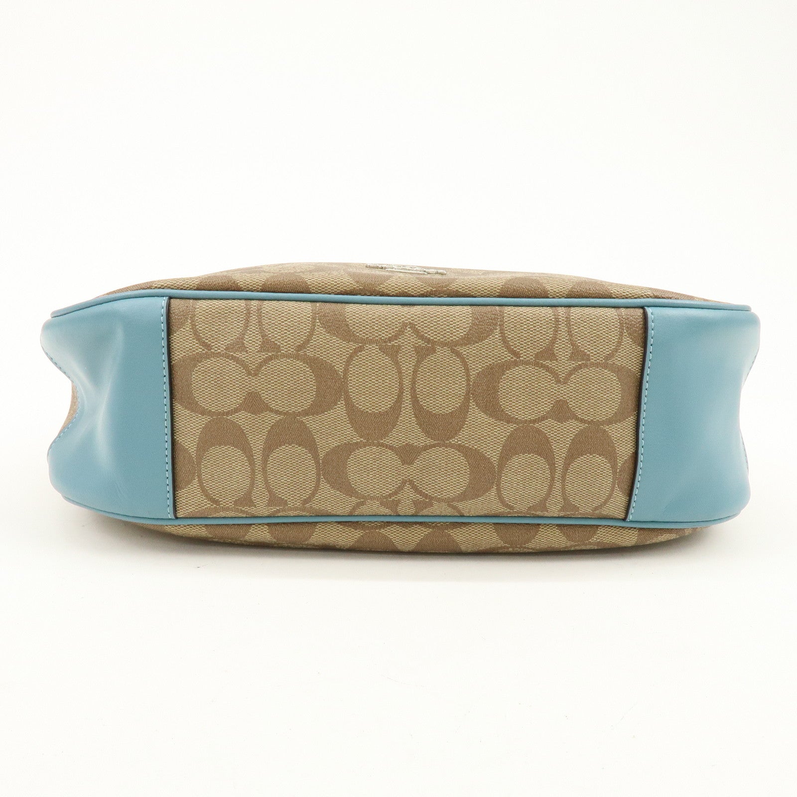 COACH Signature PVC Coated Canvas Leather Shoulder Bag Beige Blue
