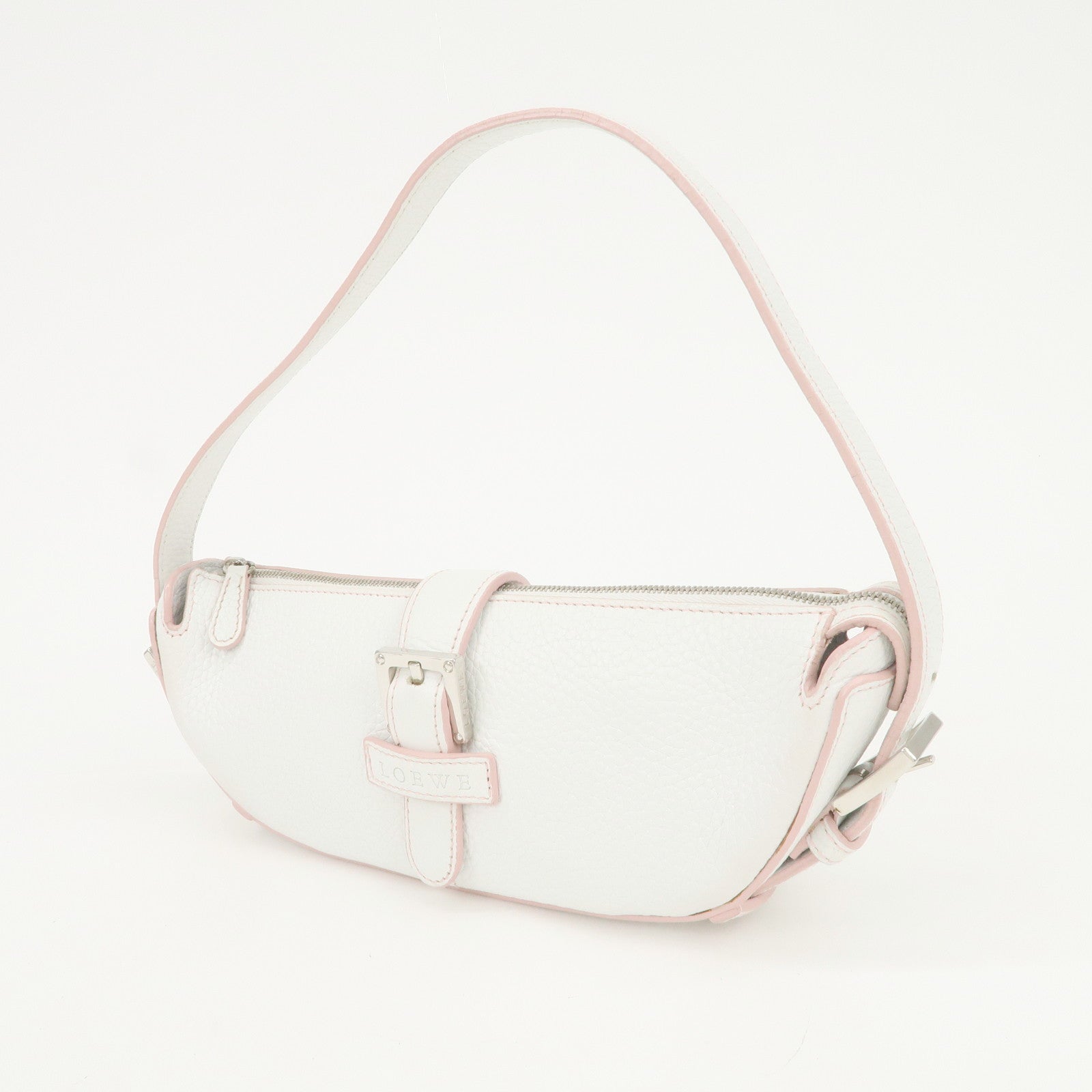 LOEWE Senda Leather Shoulder Bag Hand Bag Half Moon White