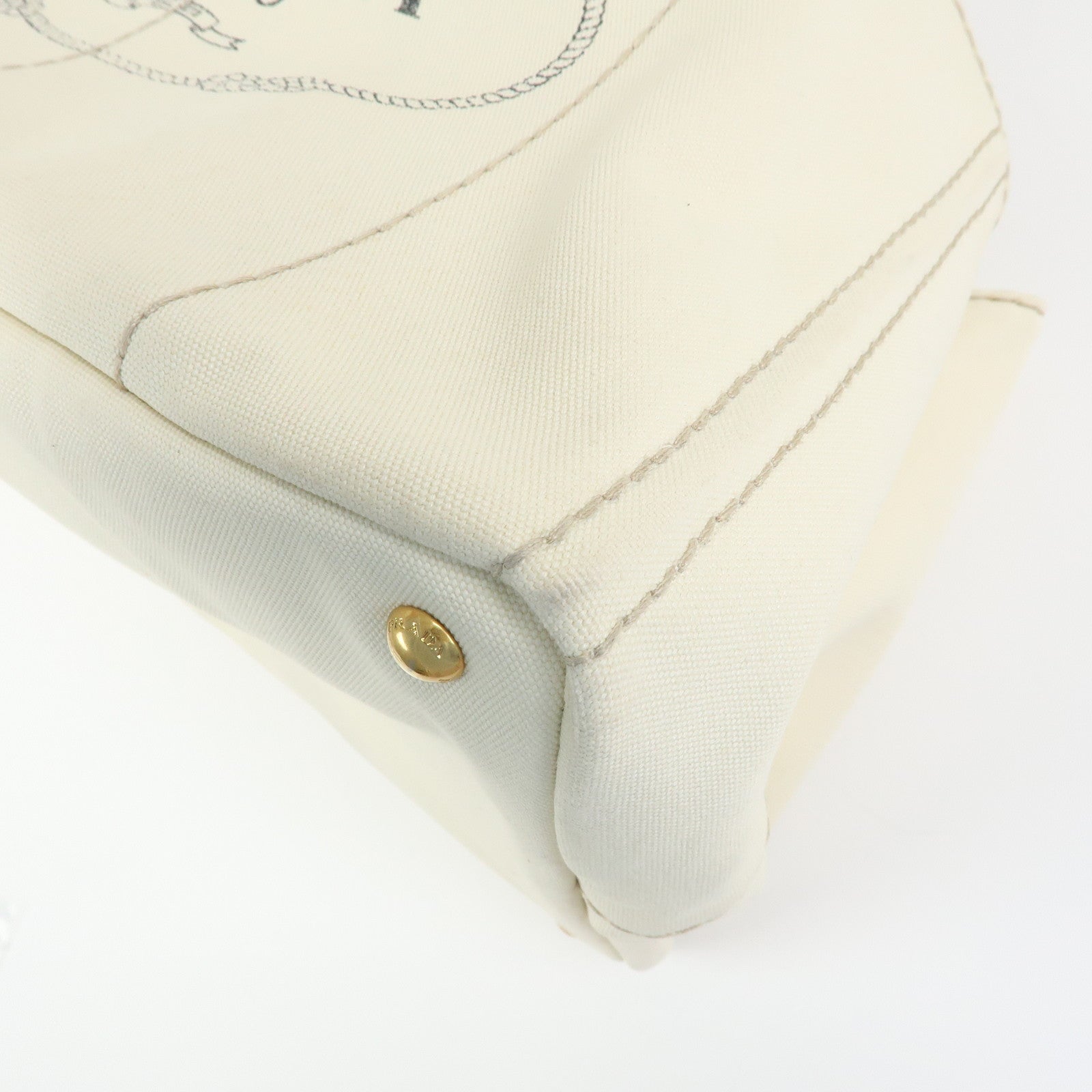 PRADA Canapa Large Triangle Logo Tote Hand Bag Ivory BN1872