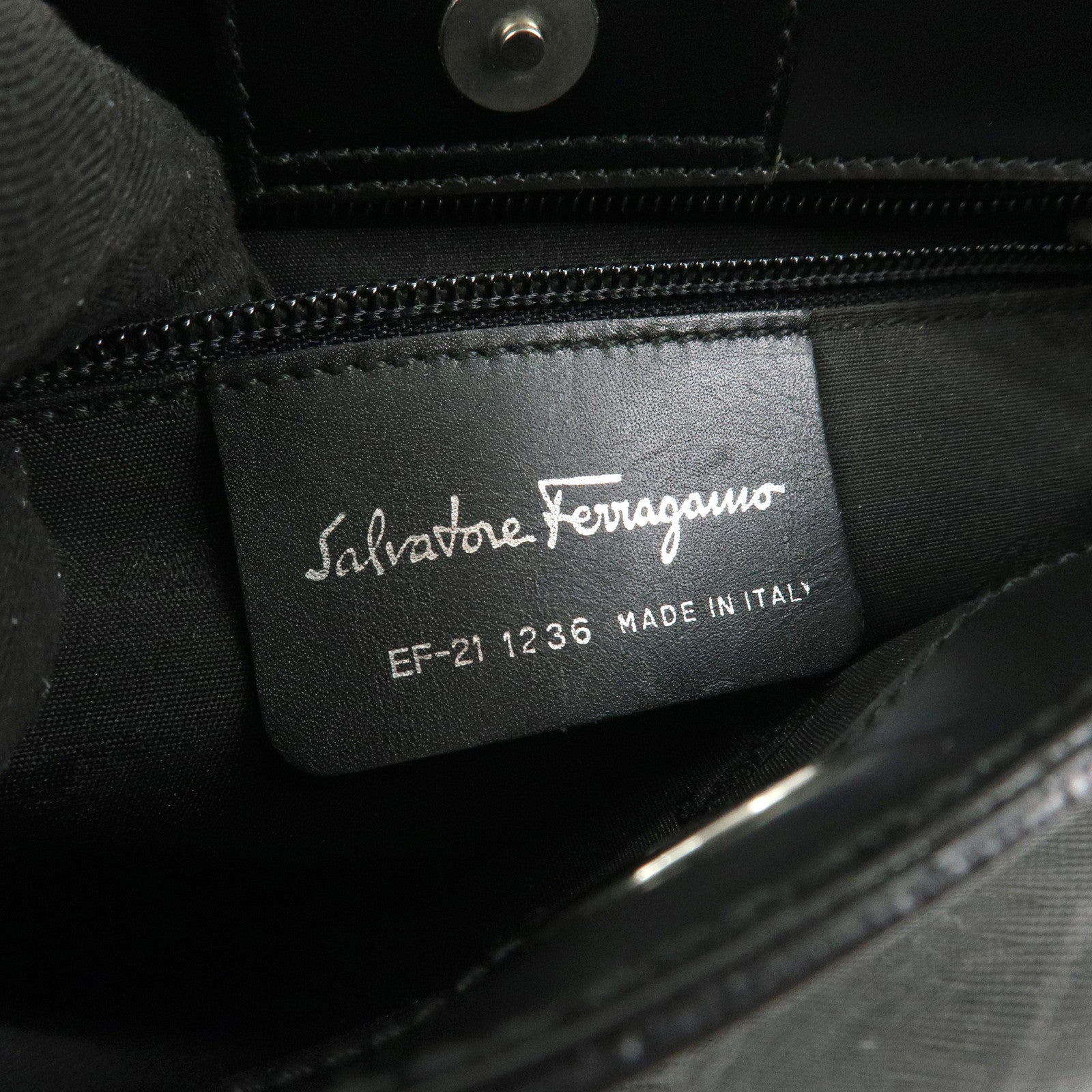 Ferragamo Embossed Leather Shoulder Bag Hand Bag Black
