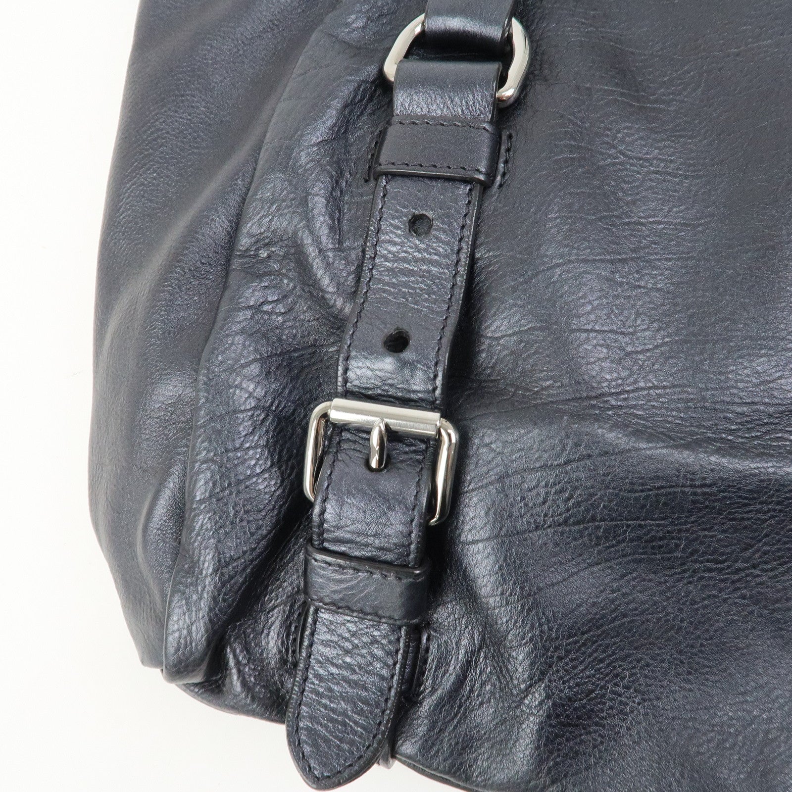 PRADA Logo Leather Shoulder Bag Hand Bag Black BR3901