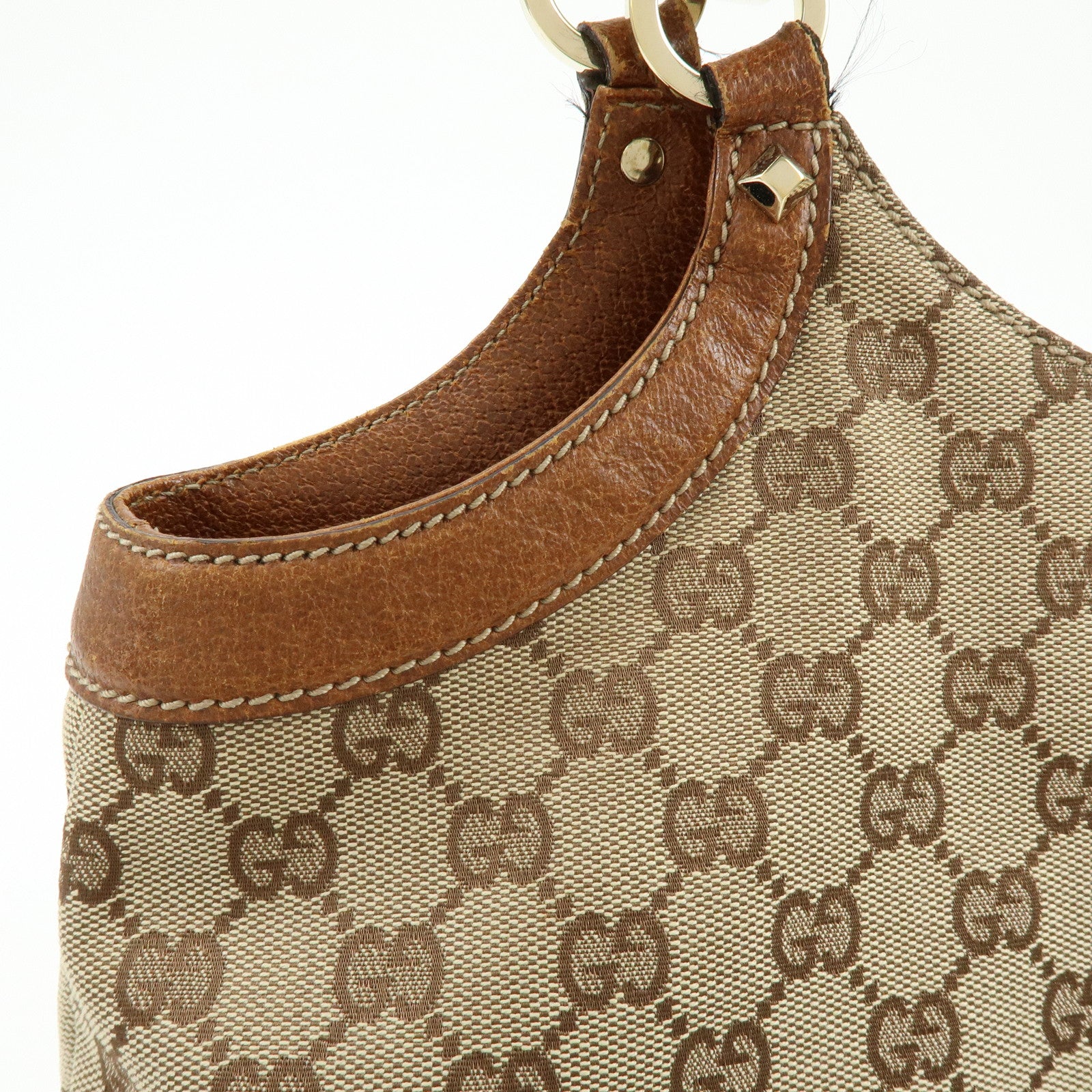 GUCCI Bamboo GG Canvas Leather Tote Bag Hand Bag Brown Beige 137395
