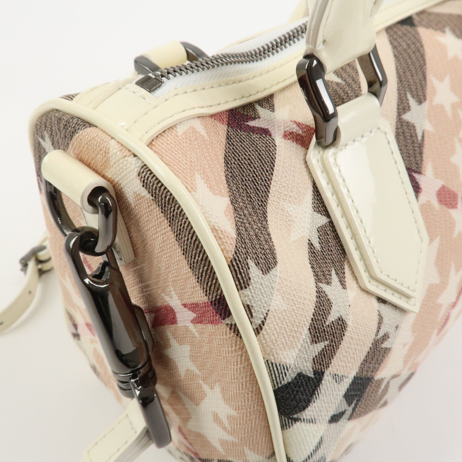 Burberry PVC Canvas Patent Leather 2Way Bag Hand Bag Beige Ivory