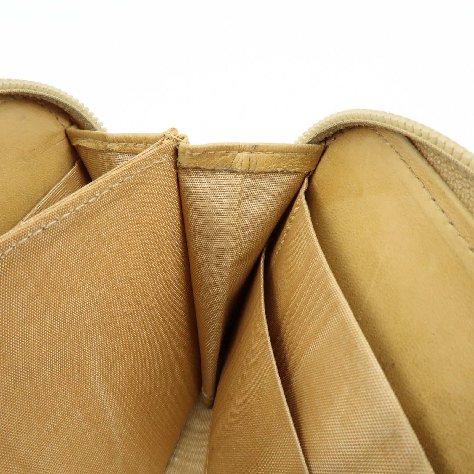 CHANEL Caviarskin Round Zippy Wallet Long Wallet Beige A13228