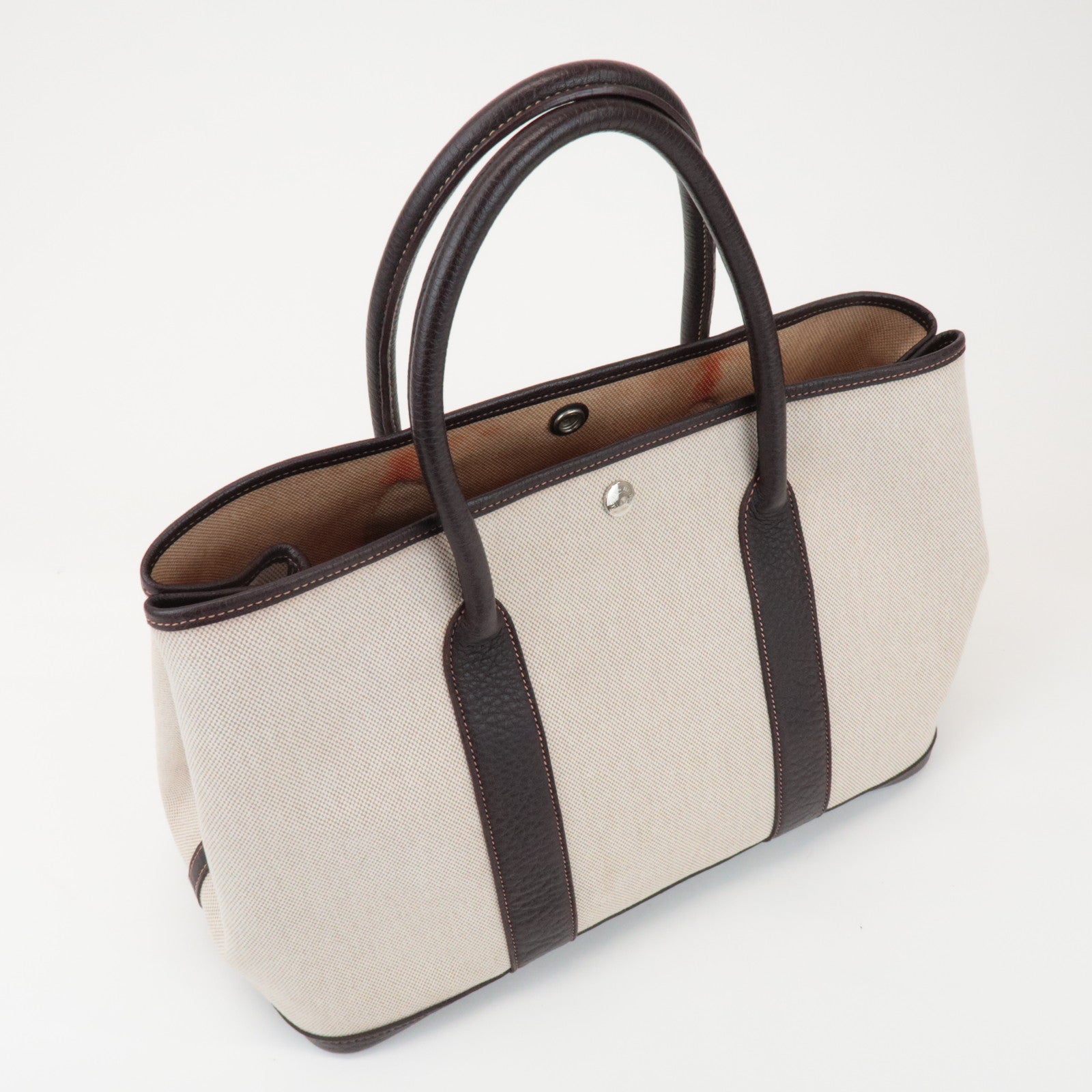 HERMES Toile Ash Garden Party PM □H Stamped Tote Bag Brown