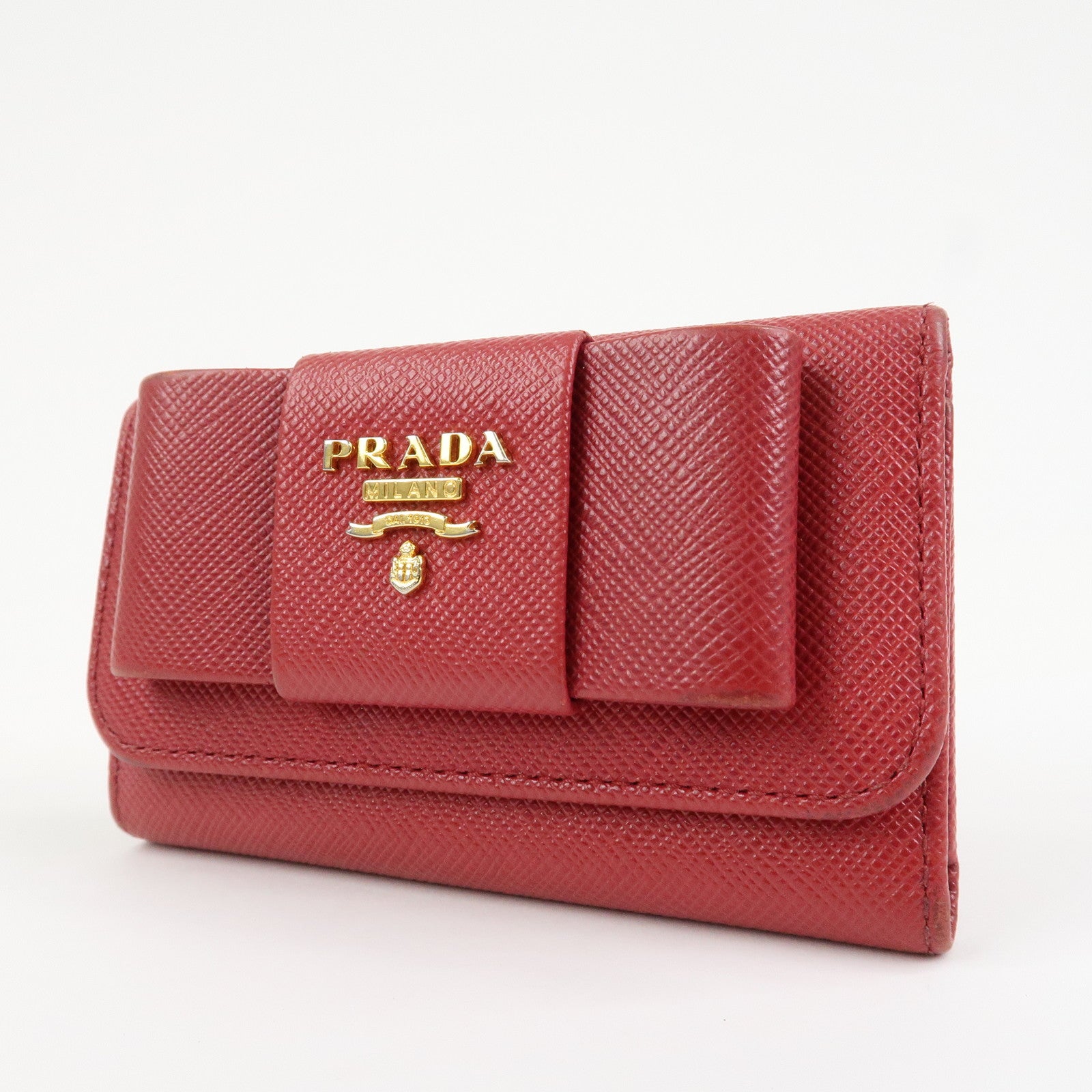 PRADA Logo Saffiano Leather Ribbon 6 Rings Key Case Red 1PG222