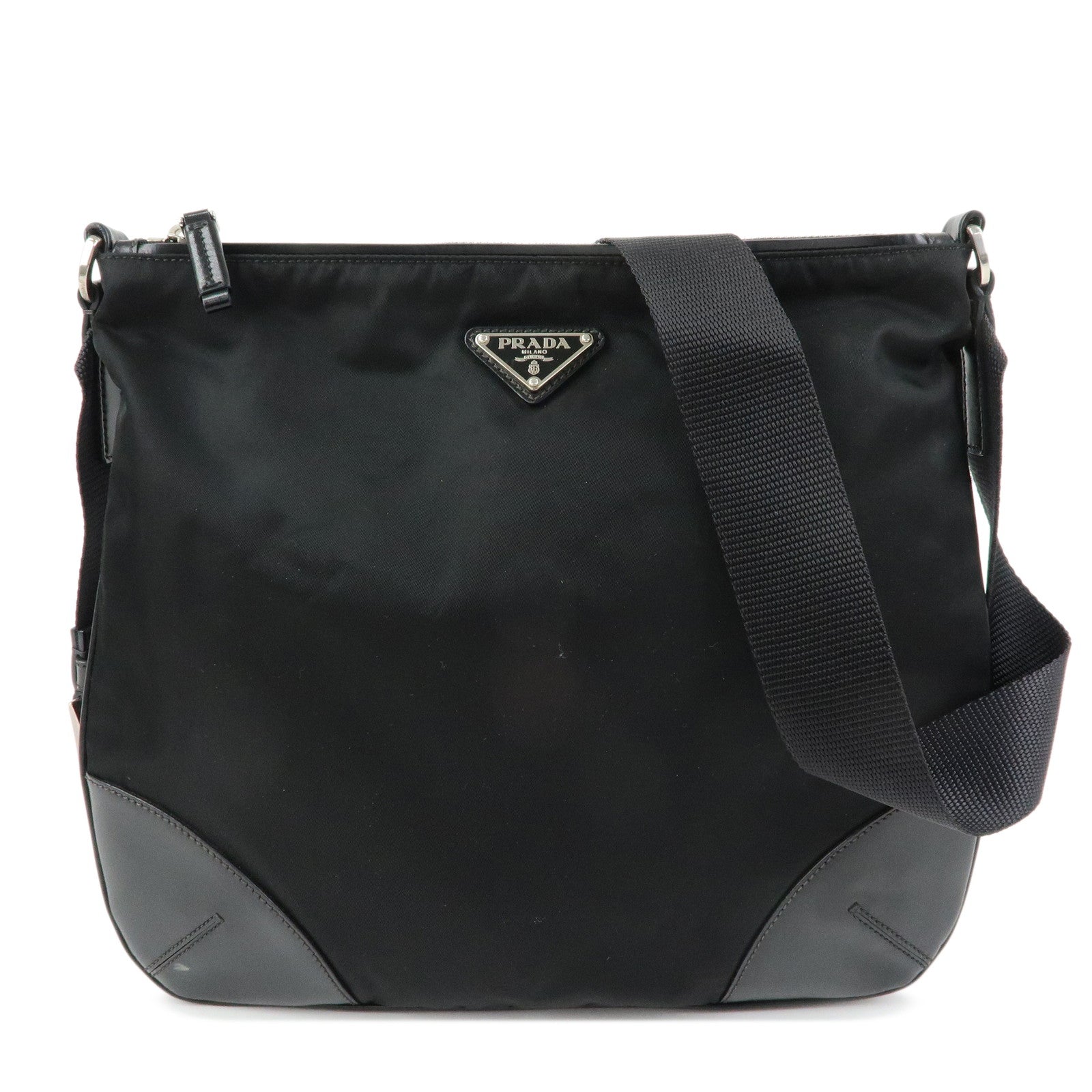 PRADA Triangle Logo Nylon Shoulder Crossbody Bag Black BT0326
