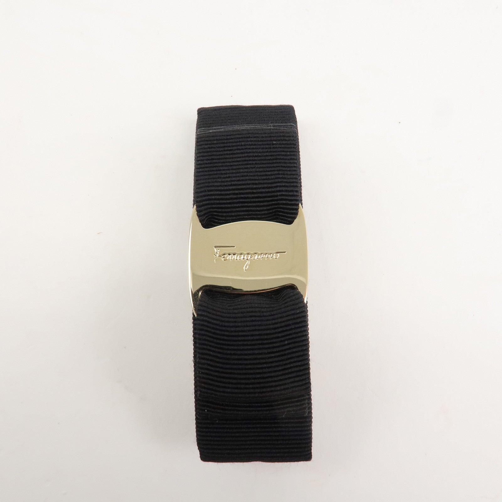 Ferragamo Vara Ribbon Cotton Barrette Hair Clip Black 342019 Used