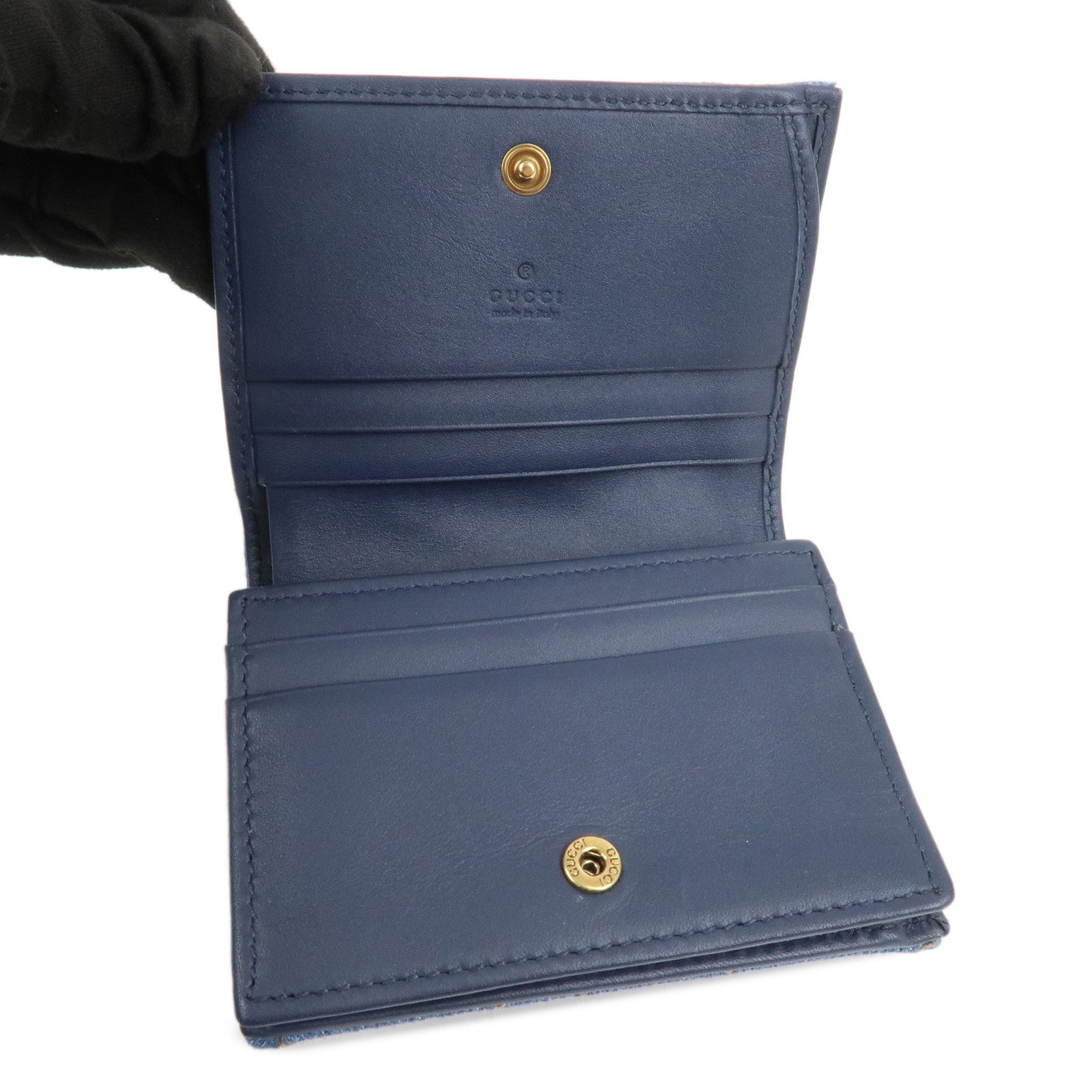 GUCCI GG Marmont Denim Leather Compact Bi-fold Wallet Blue 466492