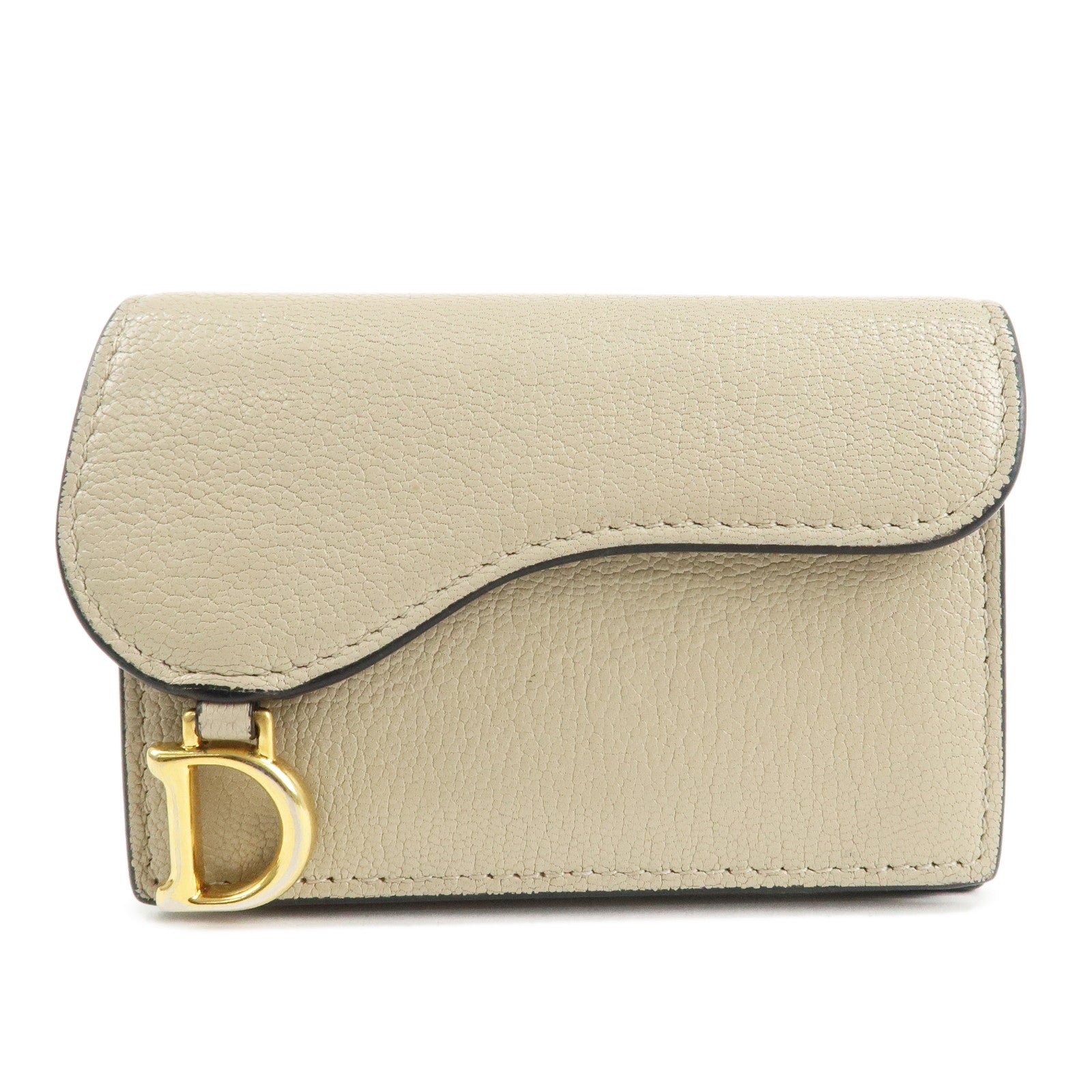 Christian Dior Leather Card Case Beige Gold HDW 44-MA-0248 Used