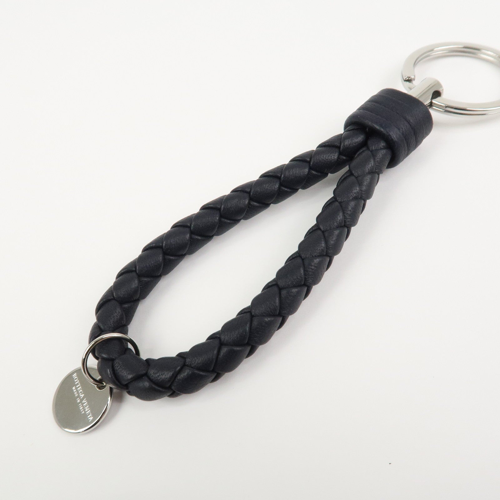 BOTTEGA VENETA Intrecciato Leather Metal Key Holder Bag Charm Black