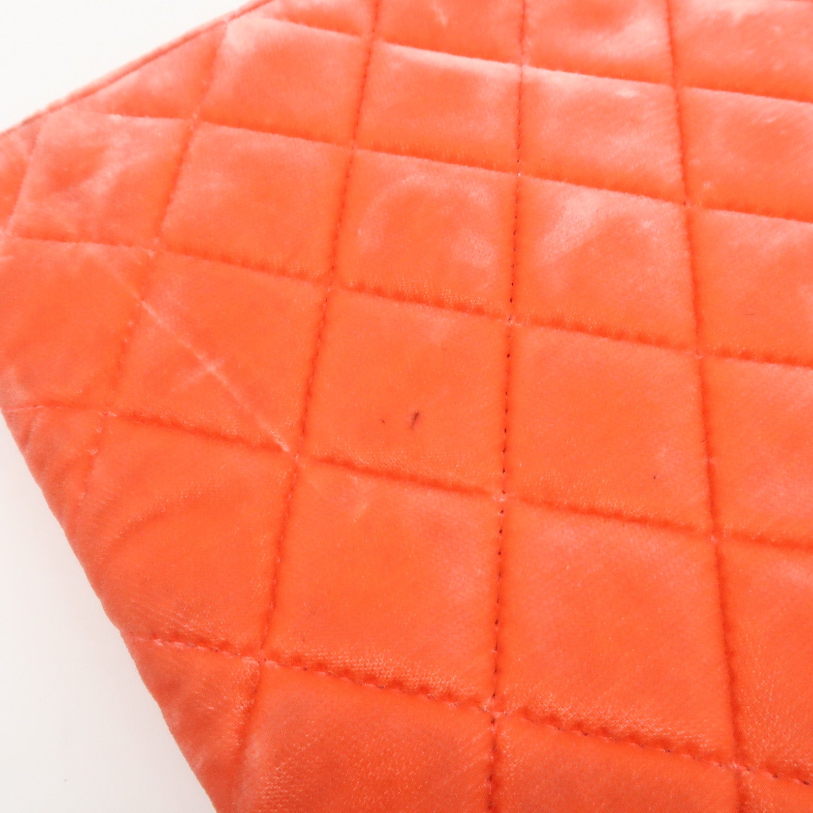 CHANEL COCO Mark Matelasse Velour Leather Clutch Bag Orange