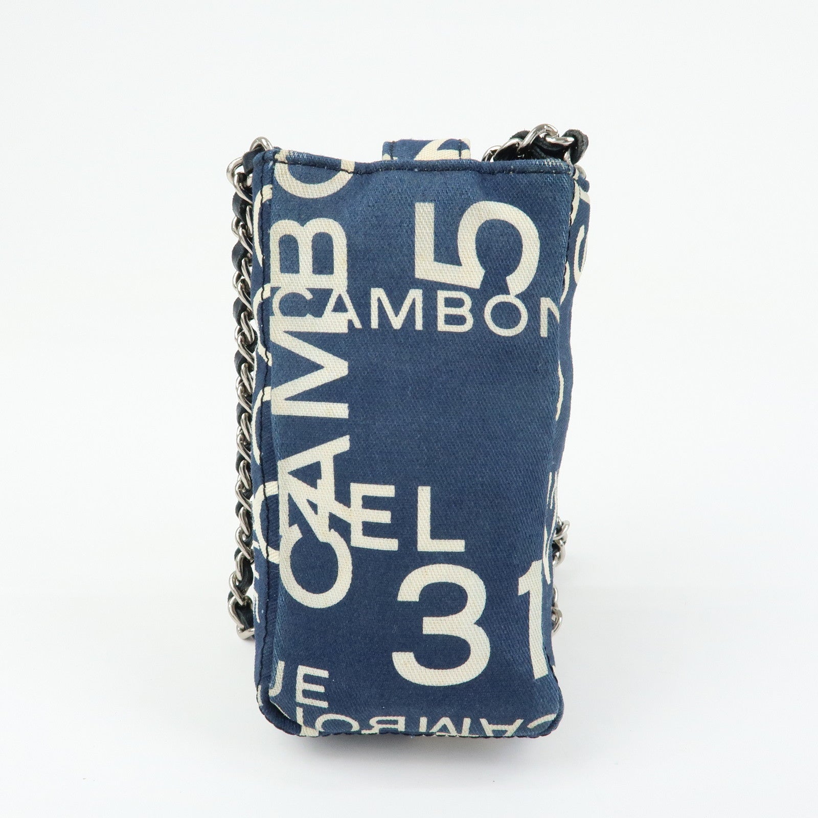 CHANEL By Sea Canvas Cell Phone Chain Shoulder Bag Navy