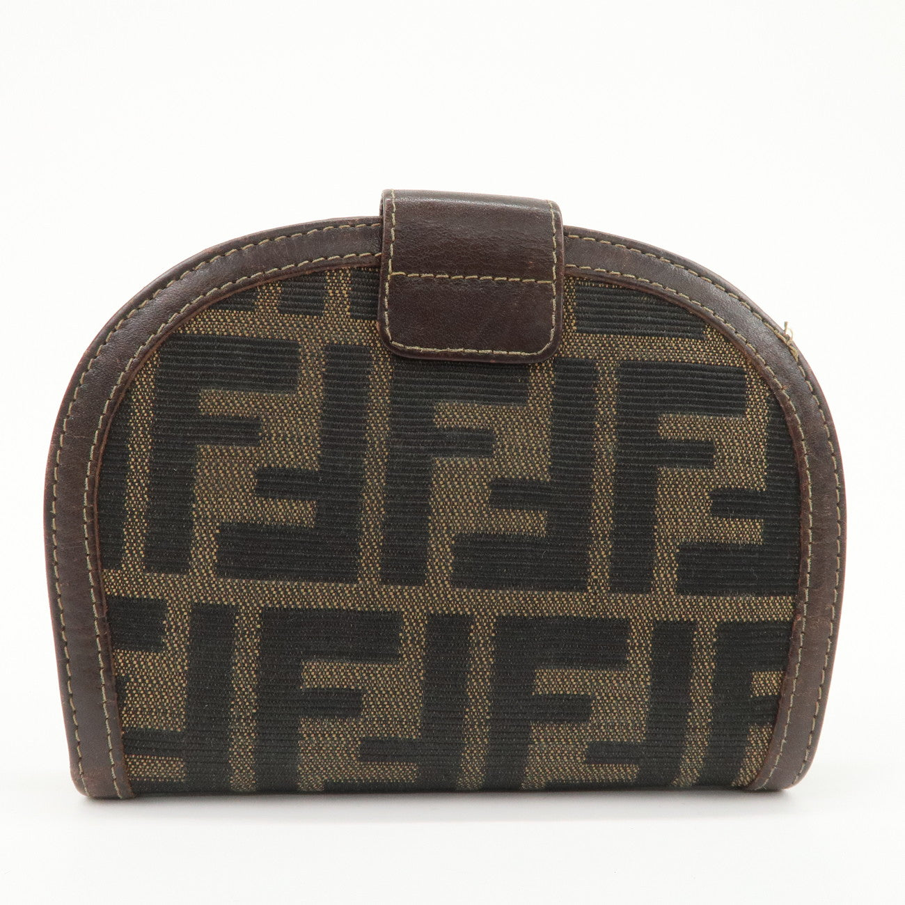 FENDI Zucca Canvas Leather Compact Wallet Black Brown 01223