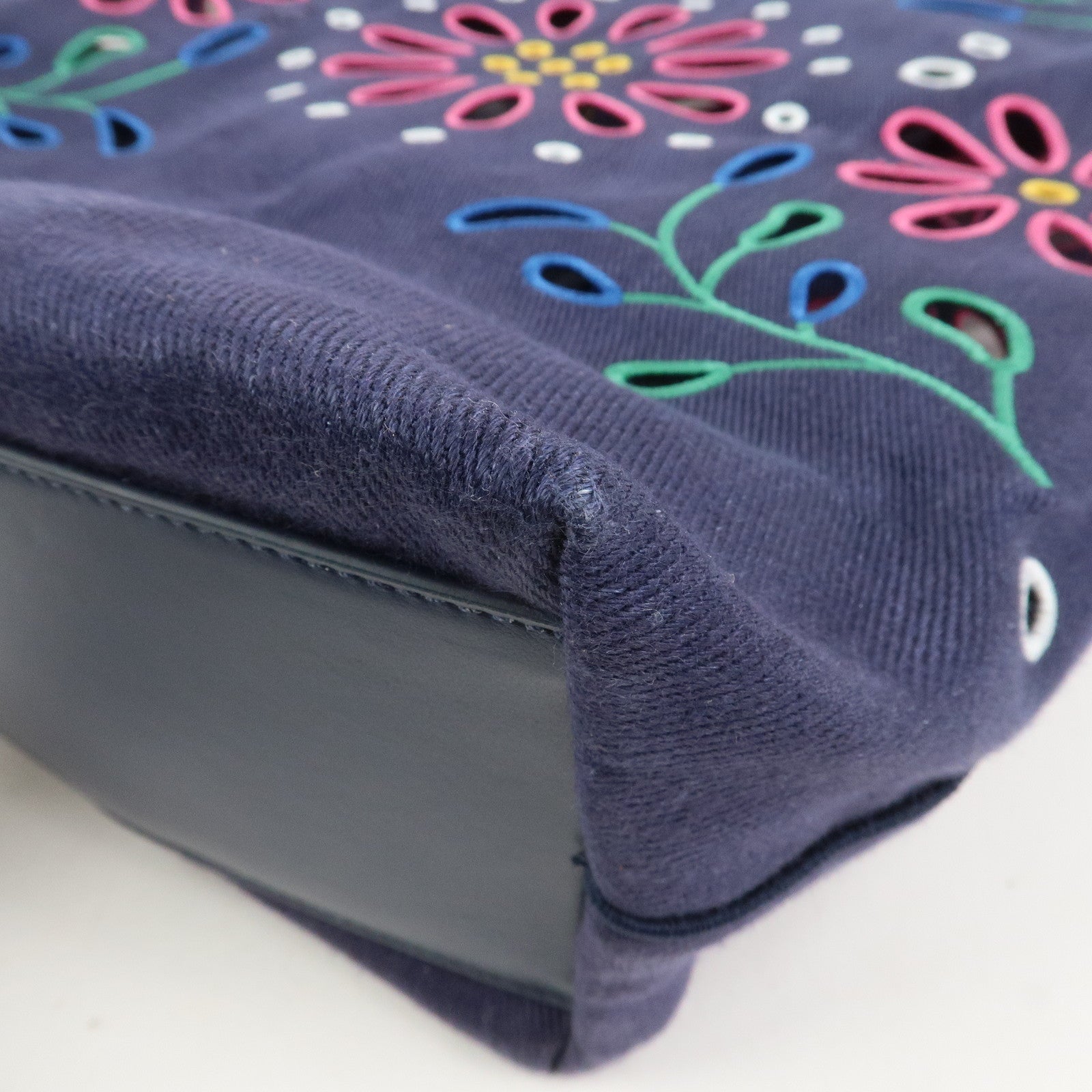 Chloe Kamilla Canvas Leather Tote Bag Shoulder Bag Navy Multicolor