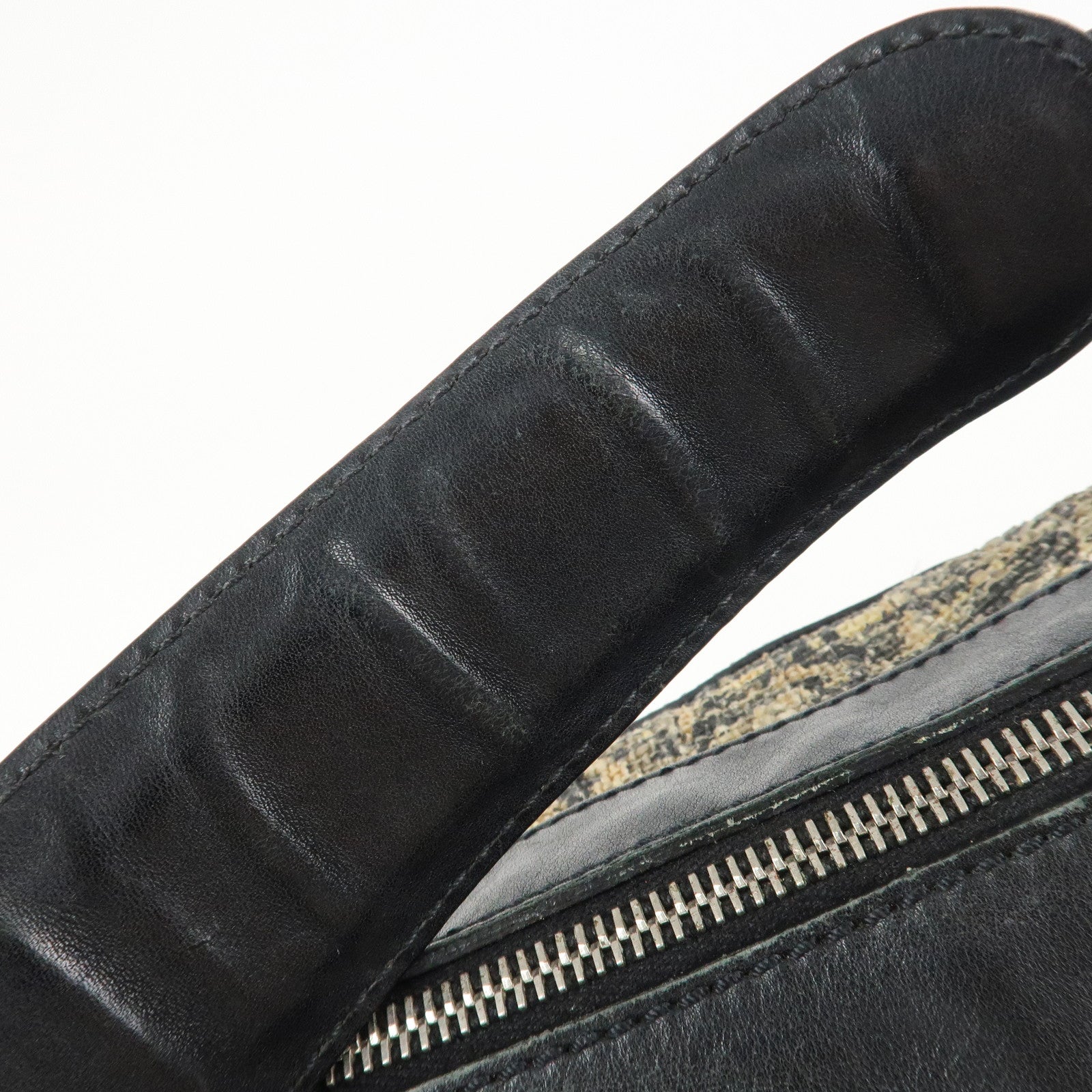 CHANEL COCO Mark Lamb Skin Tweed Shoulder Bag Hand Bag Black Silver HDW Used