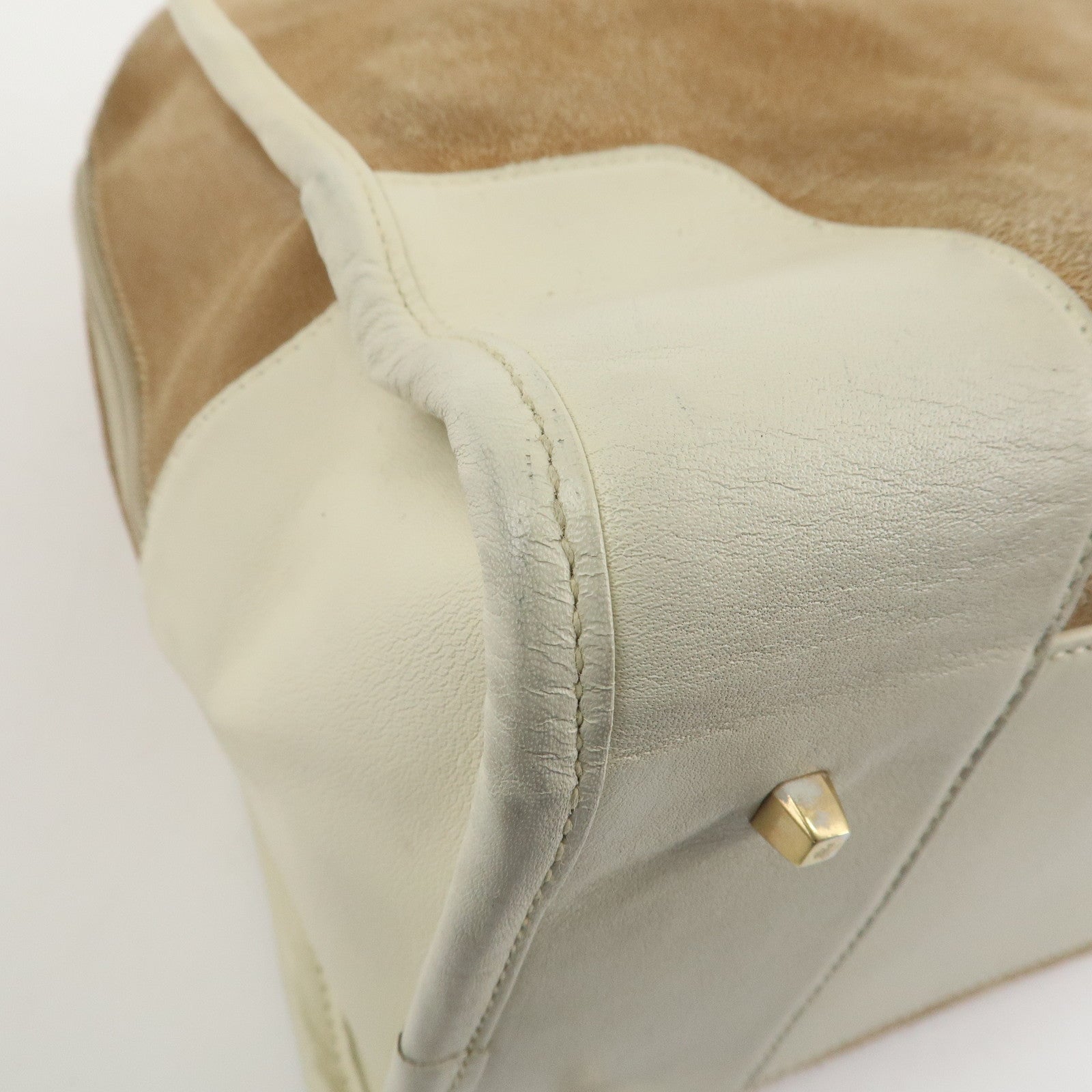 LOEWE Anagram Leather Amazona 35 Hand Bag Tote Bag Beige Ivory