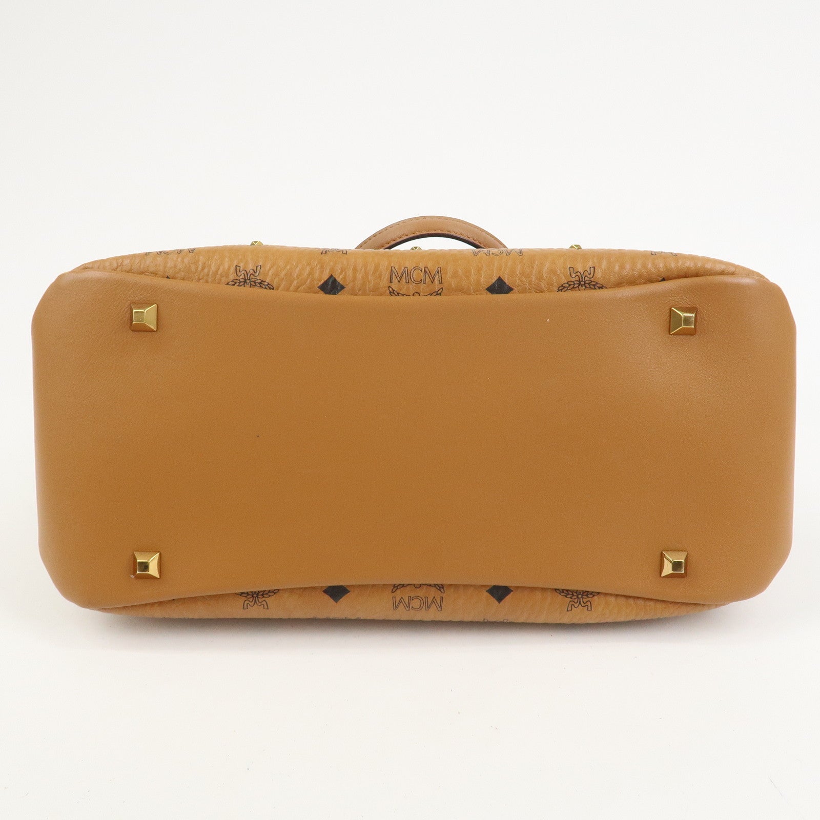 MCM Visetos PVC Leather 2Way Bag Hand Shoulder Bag Studs Cognac
