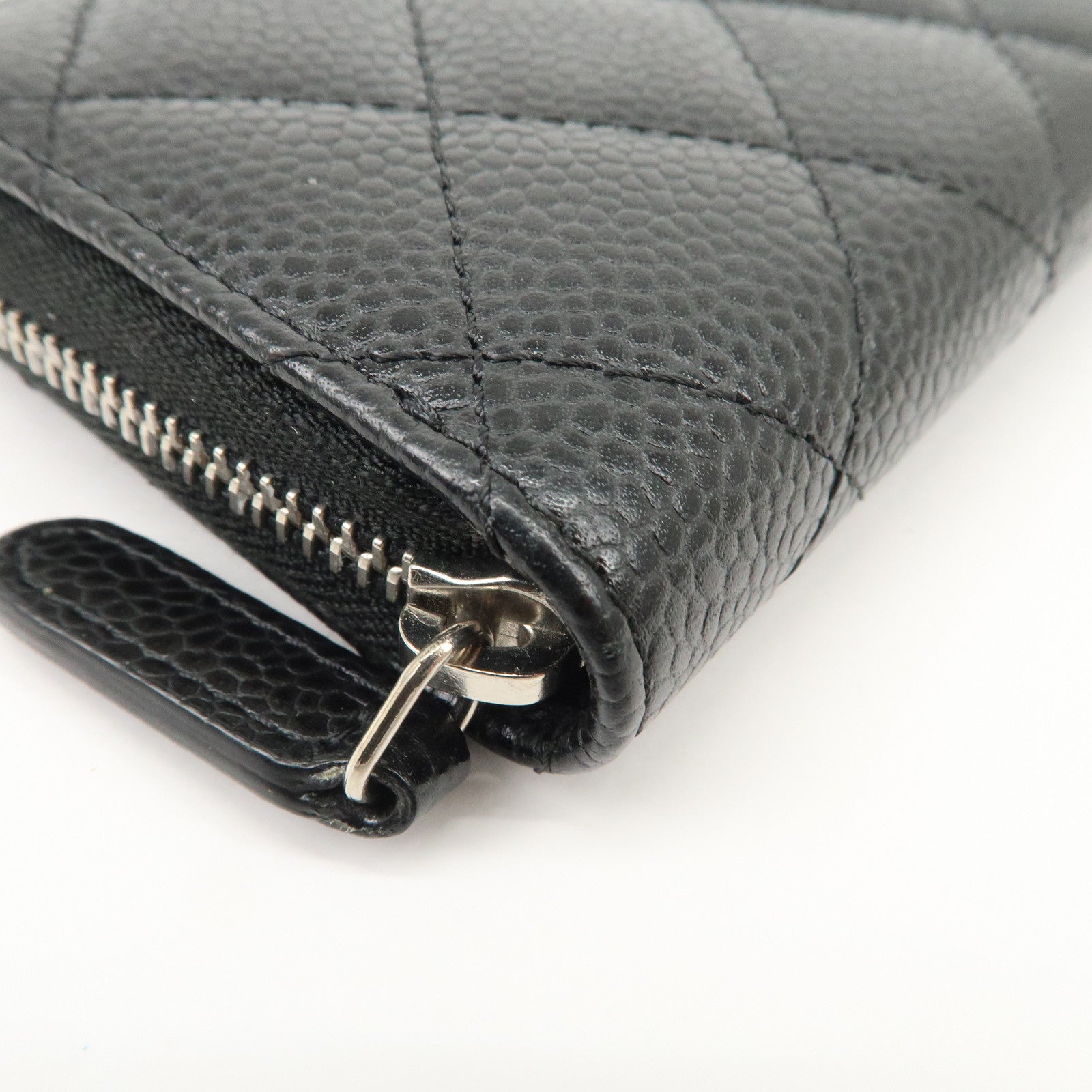 CHANEL Matelasse Caviarskin Coin Case Black Silver Hardware