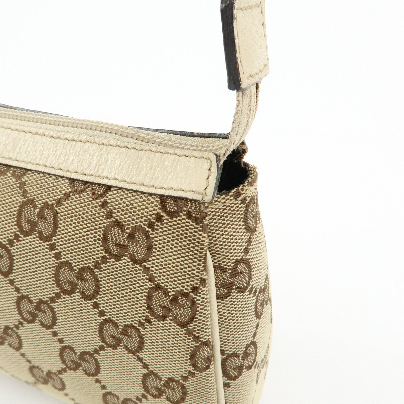 GUCCI GG Canvas Leather Hand Bag Beige Ivory 145750