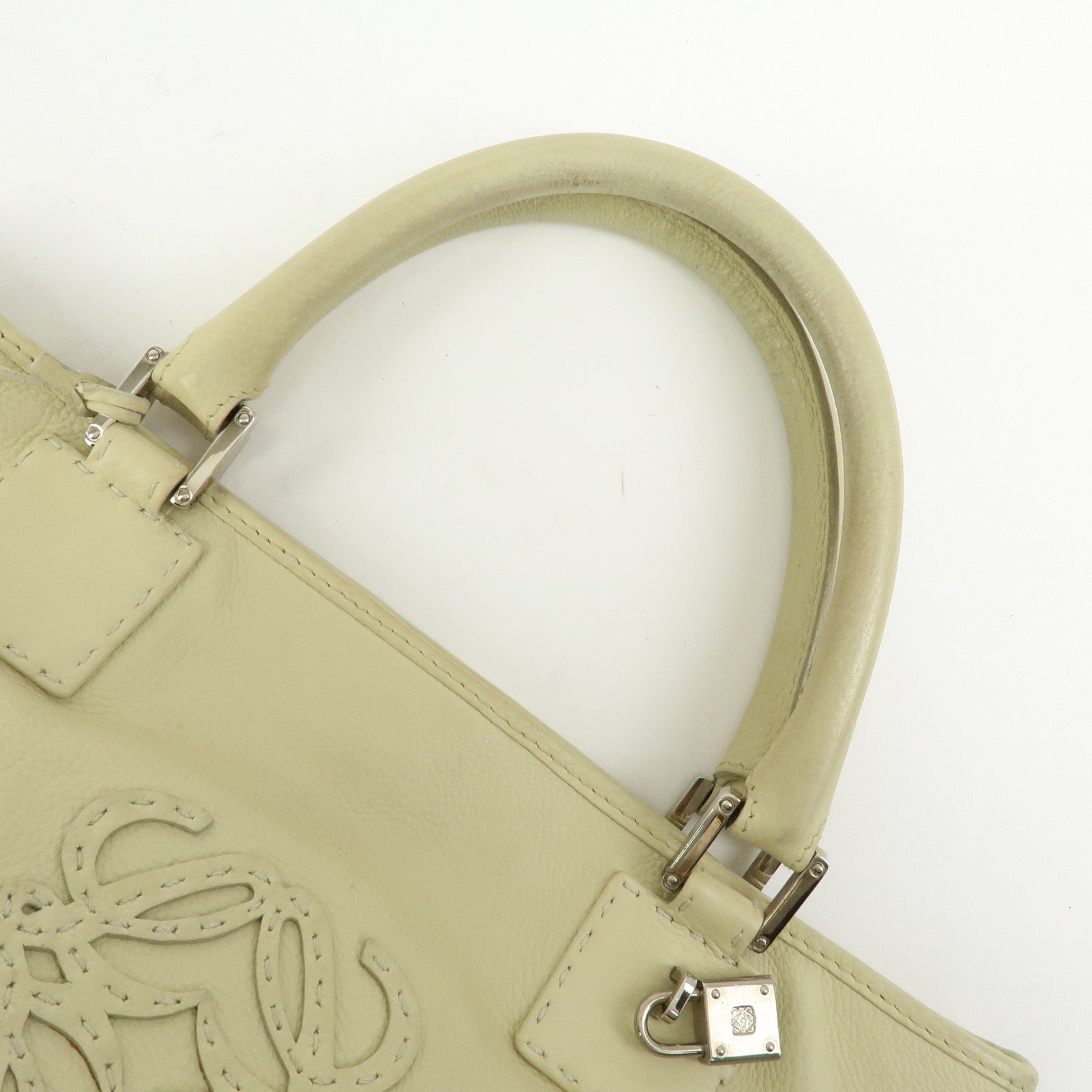 LOEWE Anagram Leather Tote Bag Hand Bag Ivory