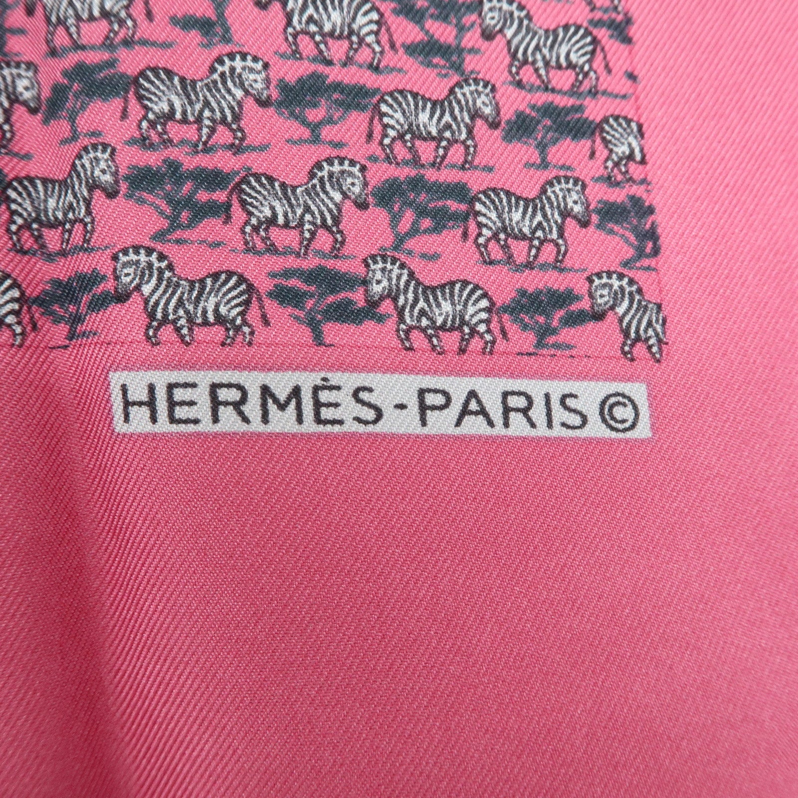 HERMES Logo Silk 100% Scarf Safari 42×42 Pink