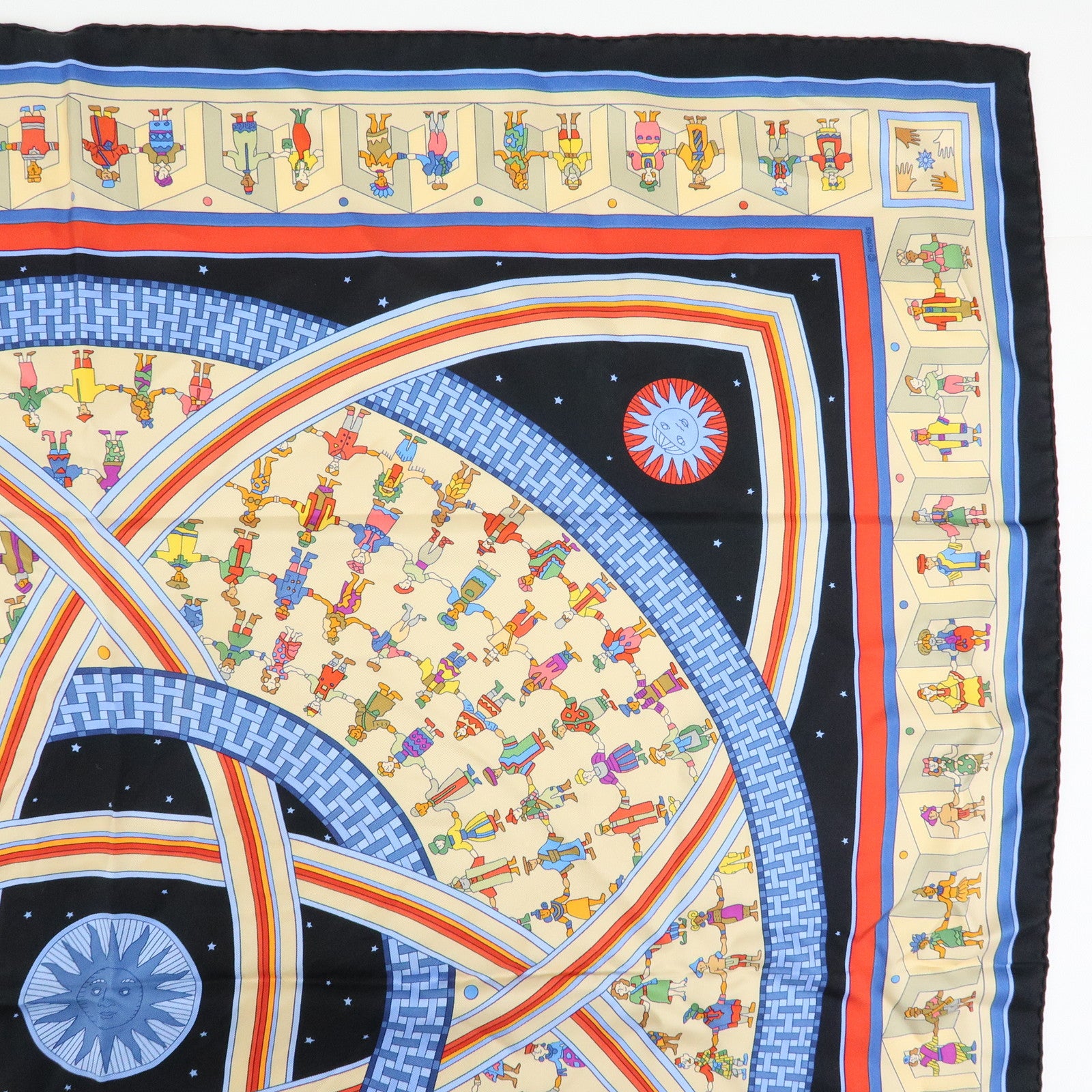 HERMES Carre 90 Silk 100% Scarf DONNER LA MAIN Black Beige