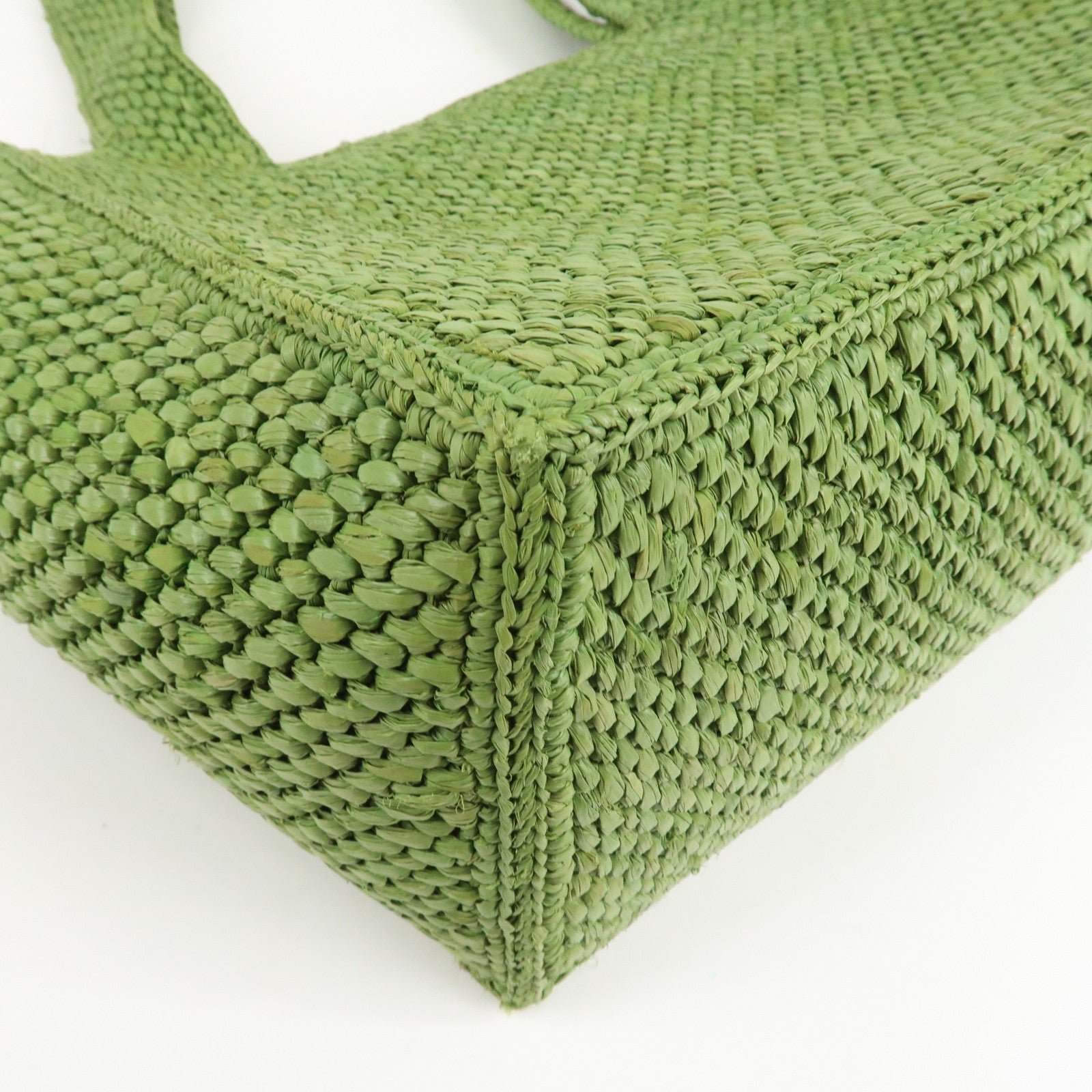 LOEWE Leather Raffia Logo 2Way Tote Bag Shoulder Bag Green Used