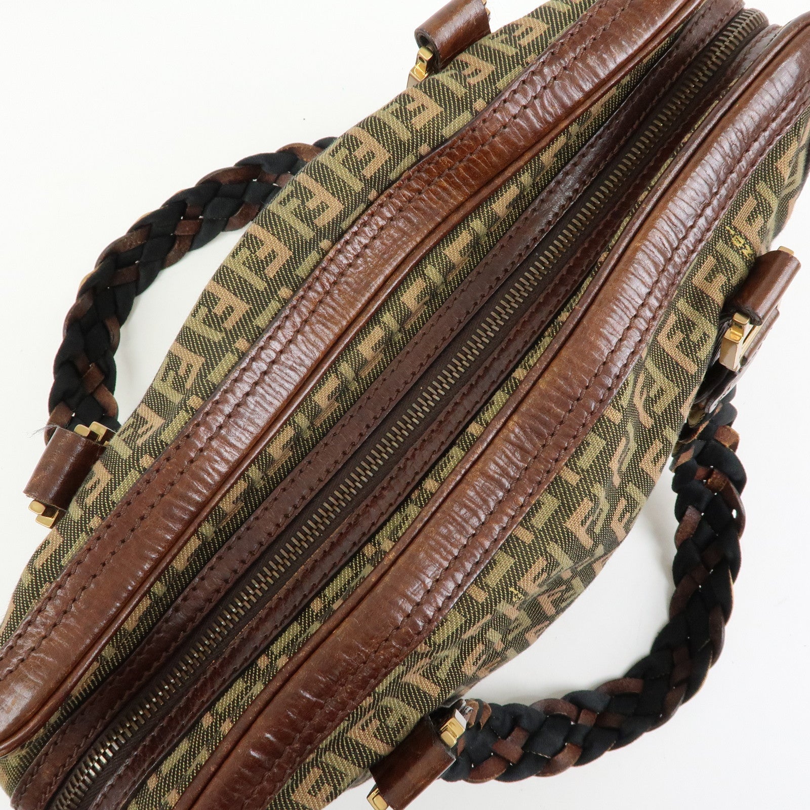 FENDI Zucchino Canvas Leather Mini Boston Bag Shoulder Bag 8BL075